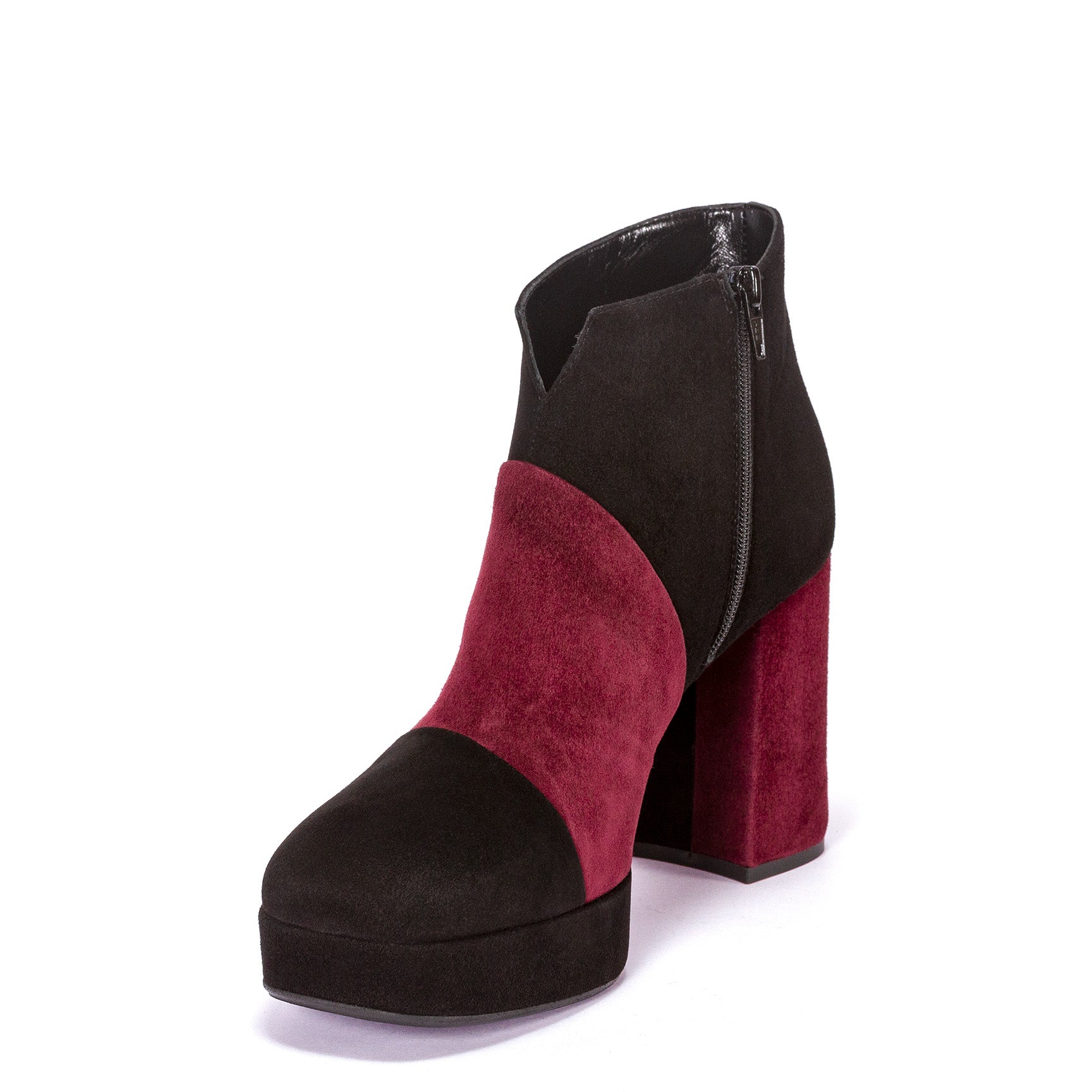 Black suede ankle boot with bordeaux suede band - Cod. 90916