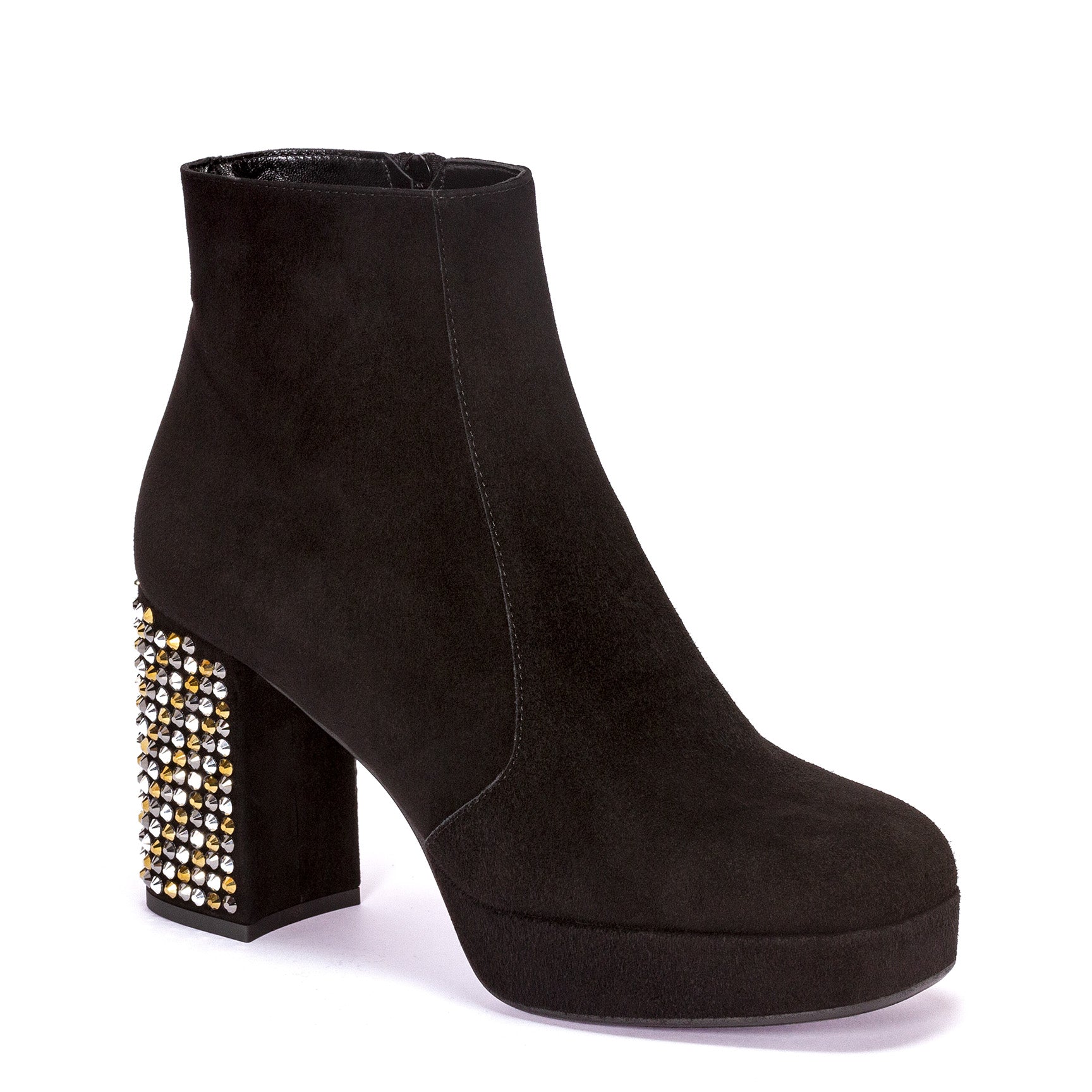 Black suede boot with rhinestones on the heel - Cod. 90918