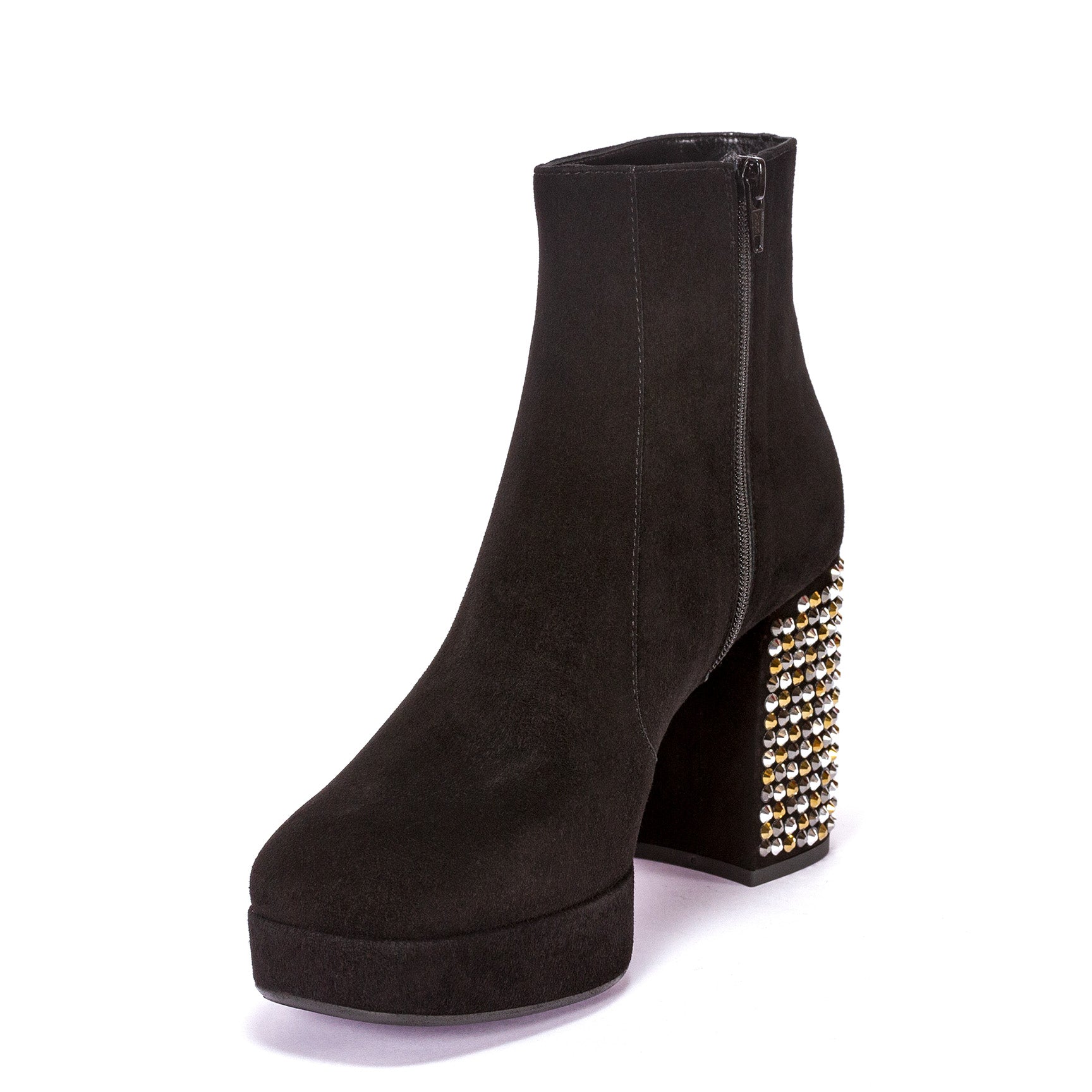Black suede boot with rhinestones on the heel - Cod. 90918
