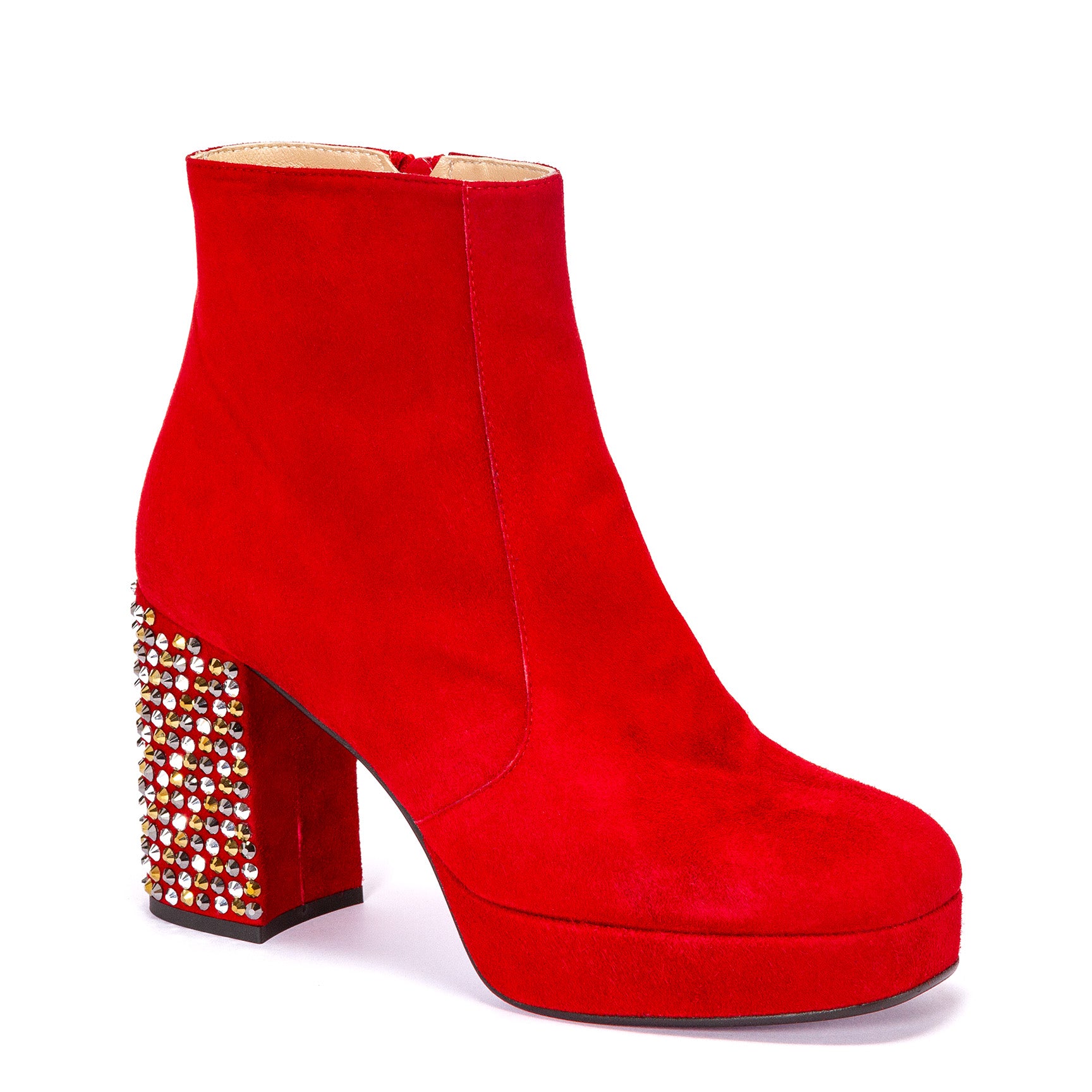 Red suede boot with rhinestones on the heel - Cod. 90918-1