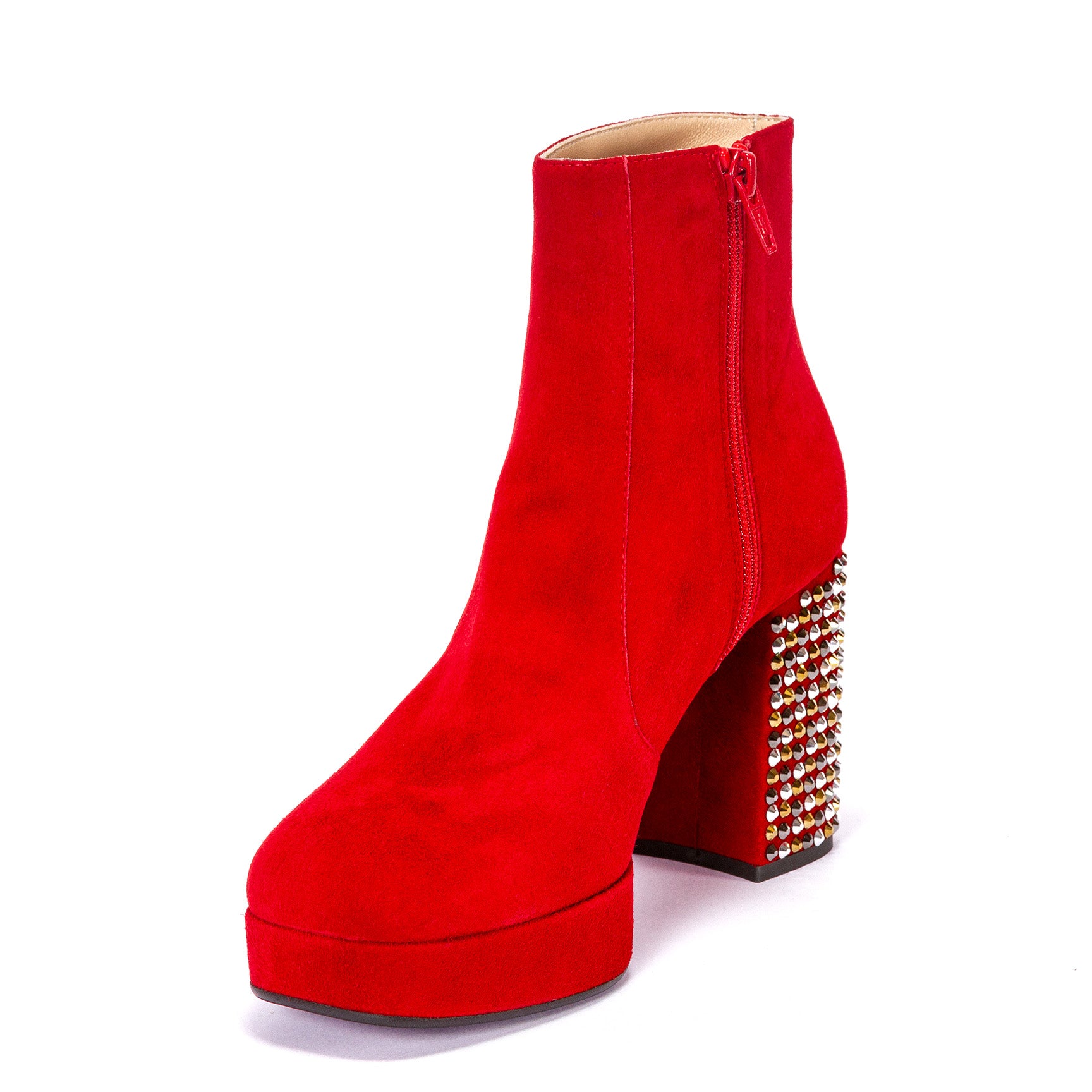 Red suede boot with rhinestones on the heel - Cod. 90918-1