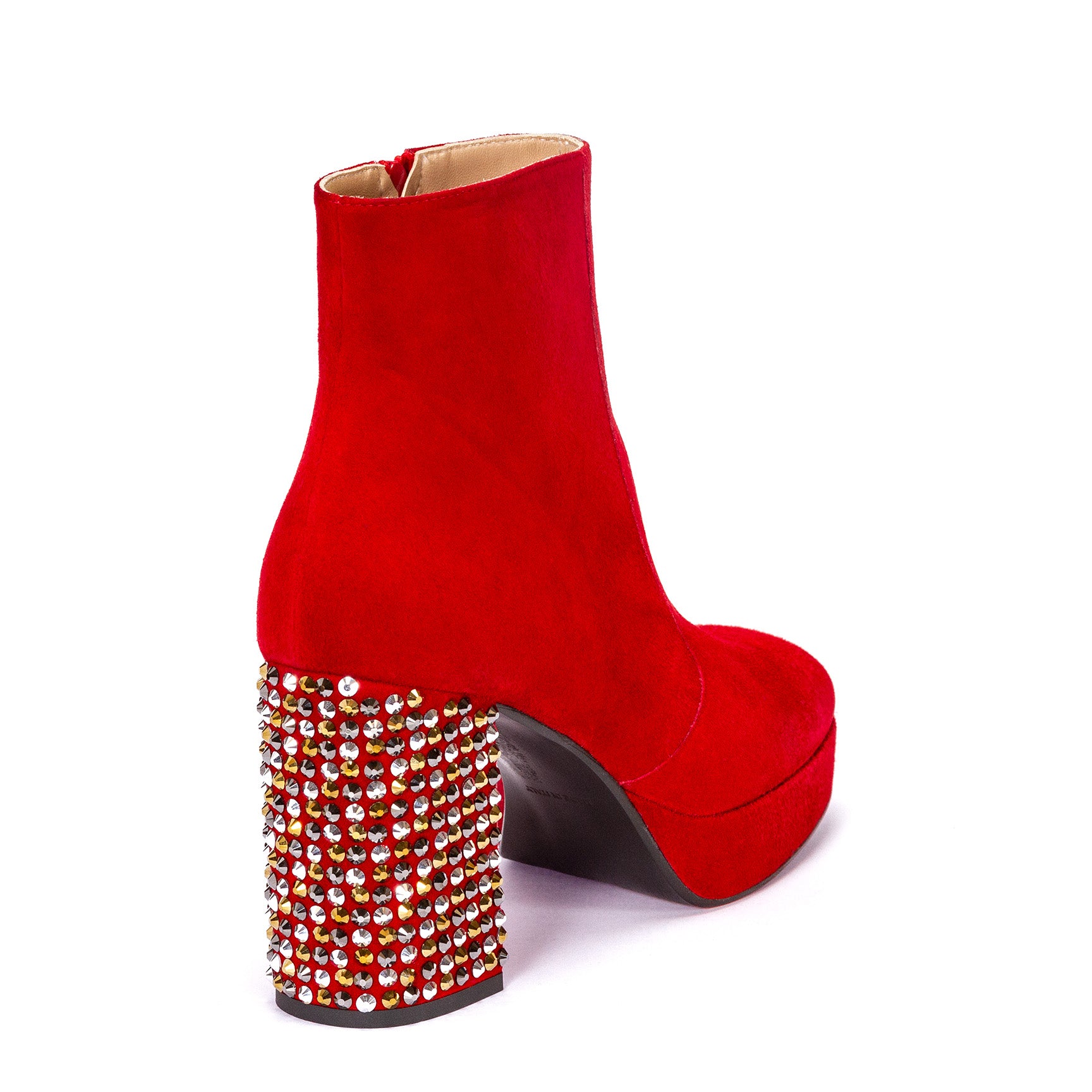 Stivaletto in camoscio rosso con tacco strass - Cod. 90918-1