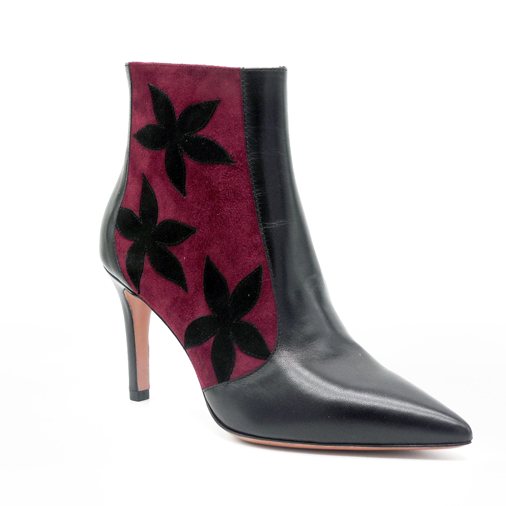 Leather and suede ankle boot with flower details - Cod. 99903