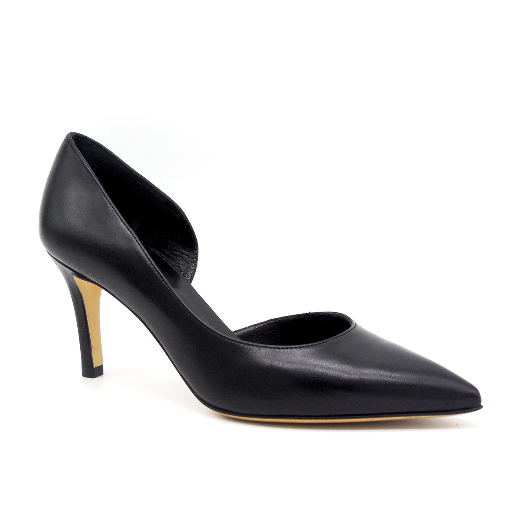 Black leather pump open from the inside - Cod. 17142