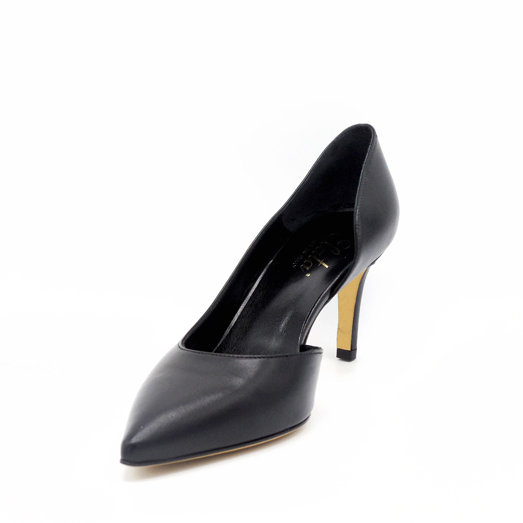 Black leather pump open from the inside - Cod. 17142