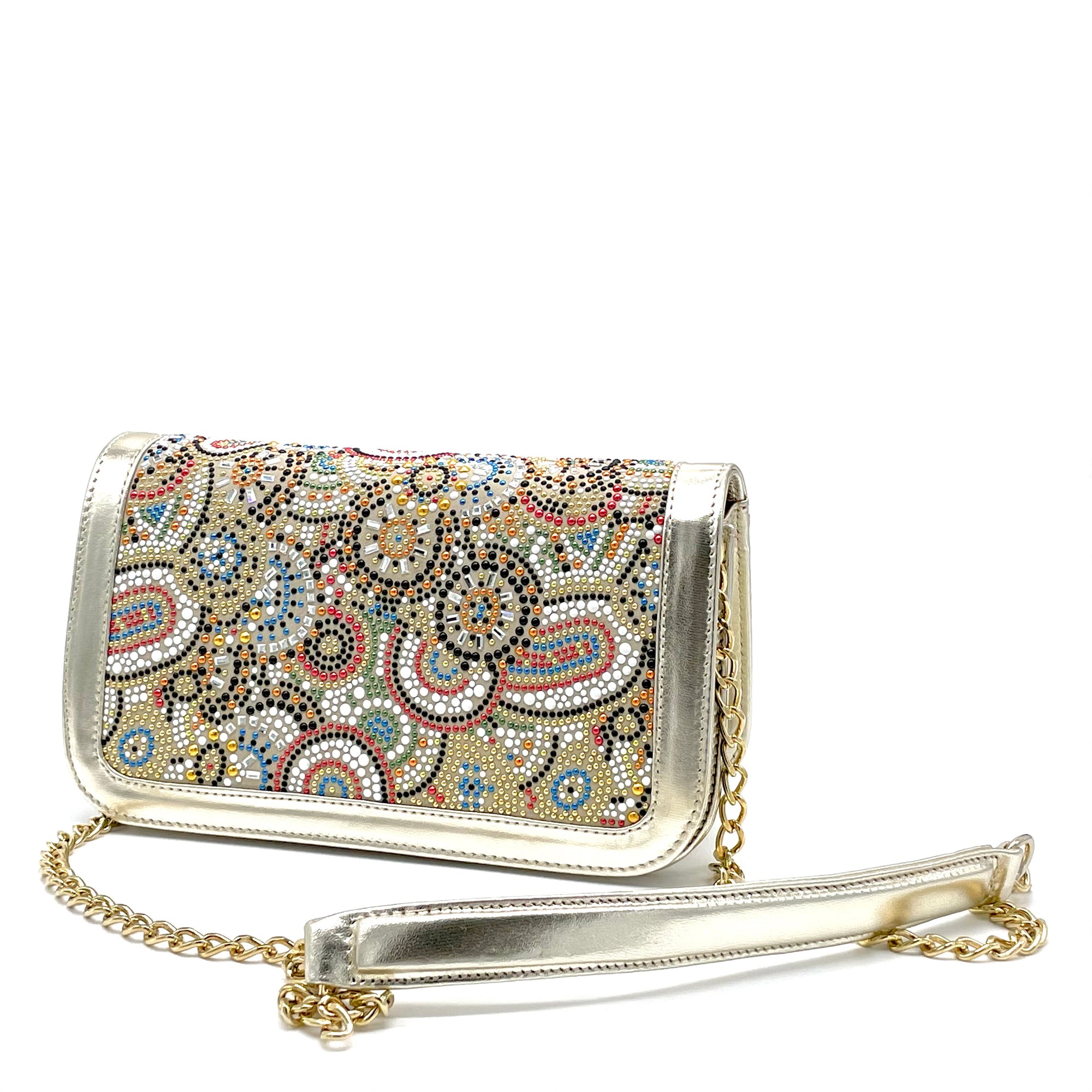 Gold laminate leather purse with rhinestones detail - Cod. E840R