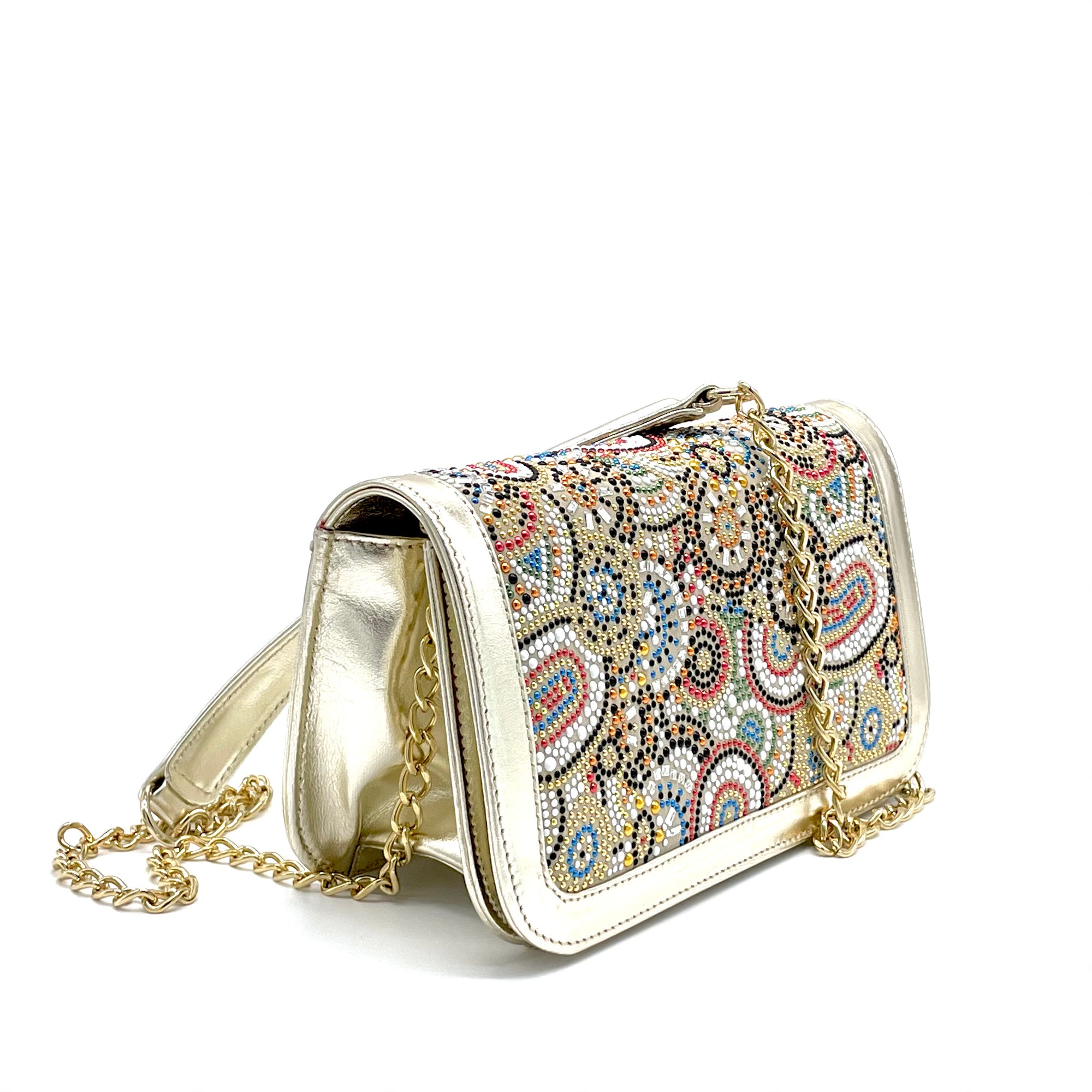 Borsa in pelle laminata con strass e microborchie - Cod. E840R