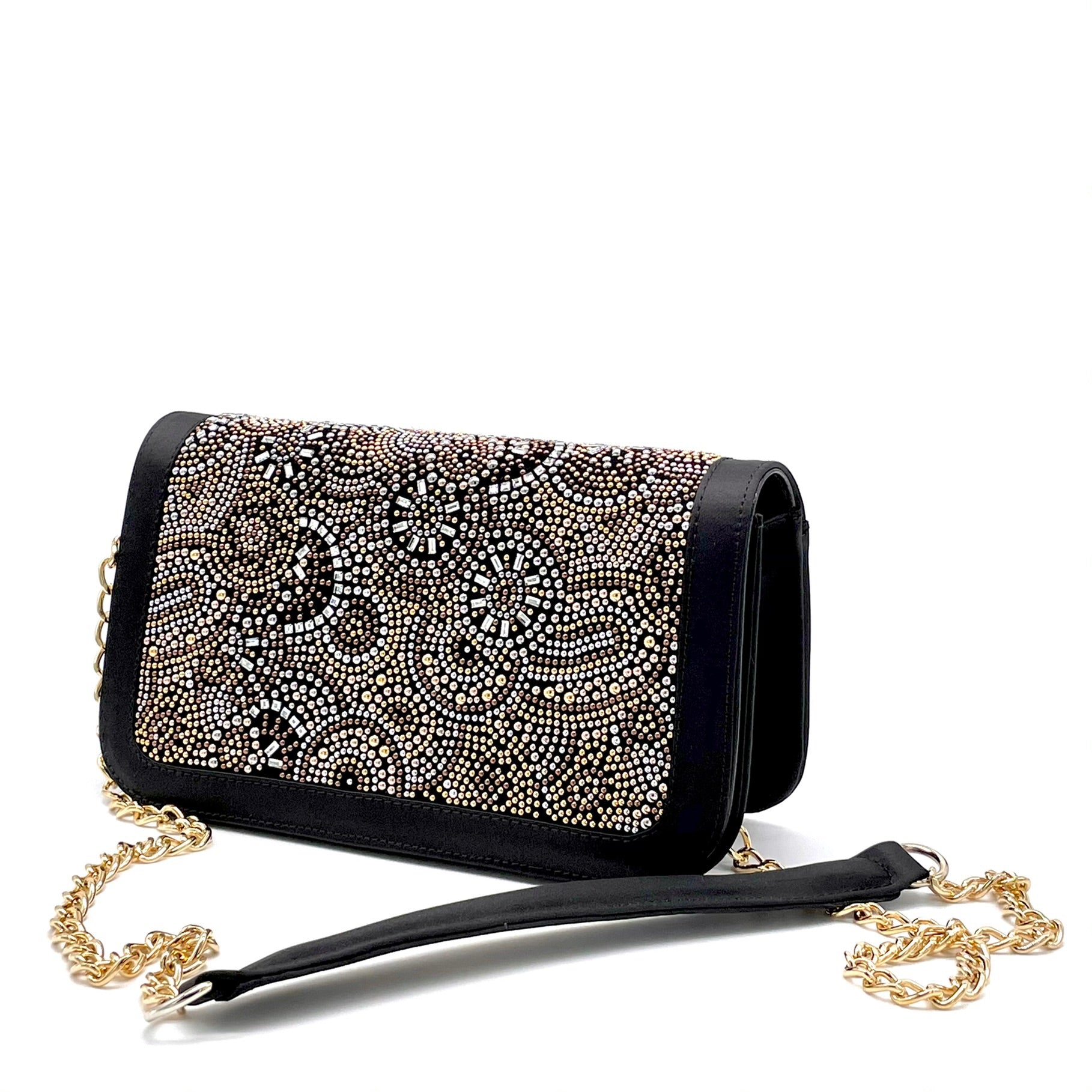 Borsa in seta nera con applicazione di strass e microborchie - Cod. E840R-1