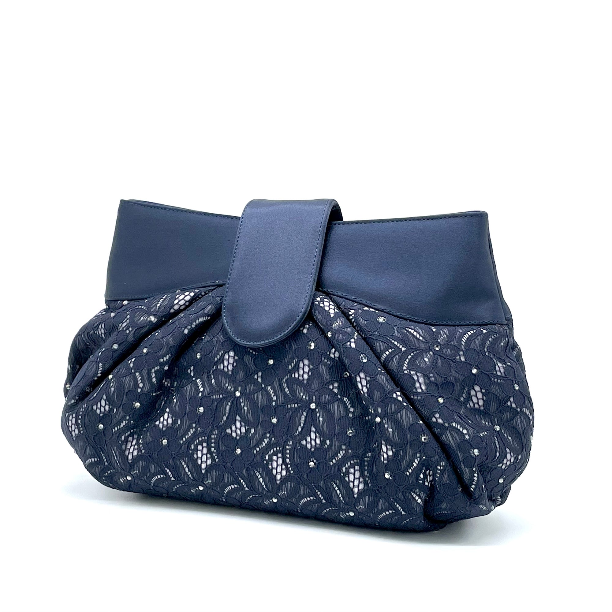 Borsa 100% seta blu e pizzo blu con strass - Cod. E705-2
