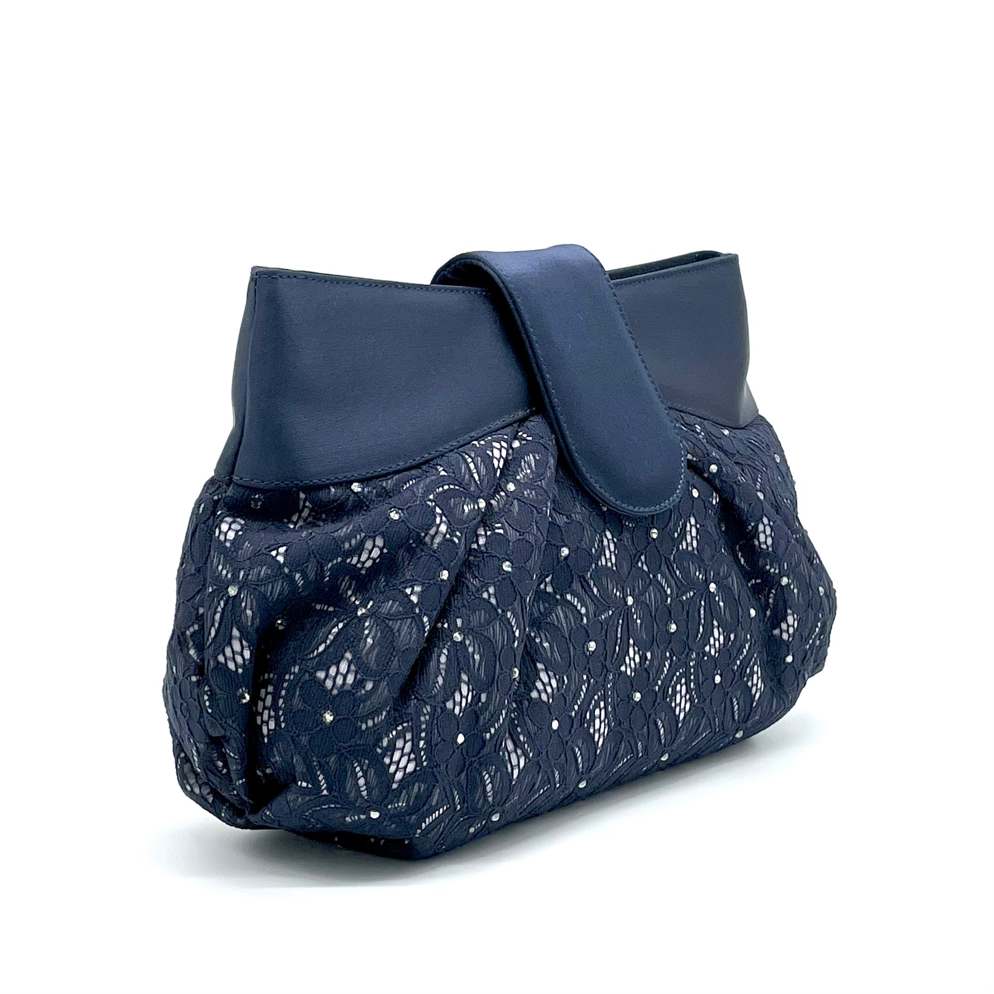 Borsa 100% seta blu e pizzo blu con strass - Cod. E705-2