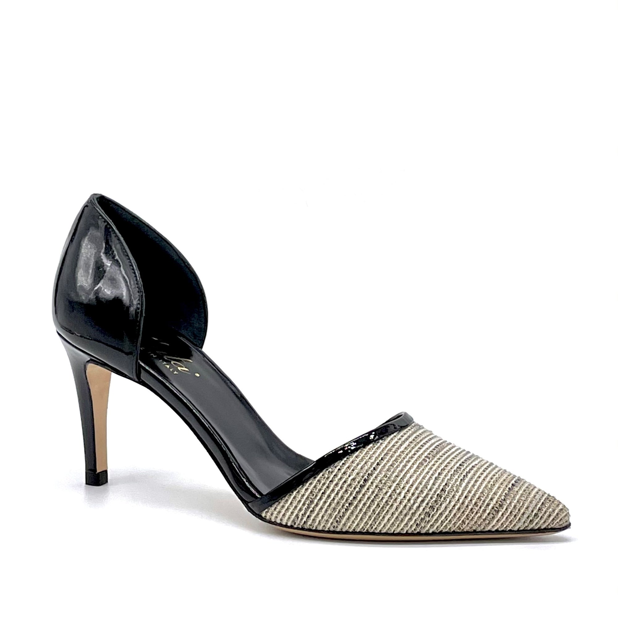 SARI Pump in vernice nera e tessuto beige - Cod. 11132C