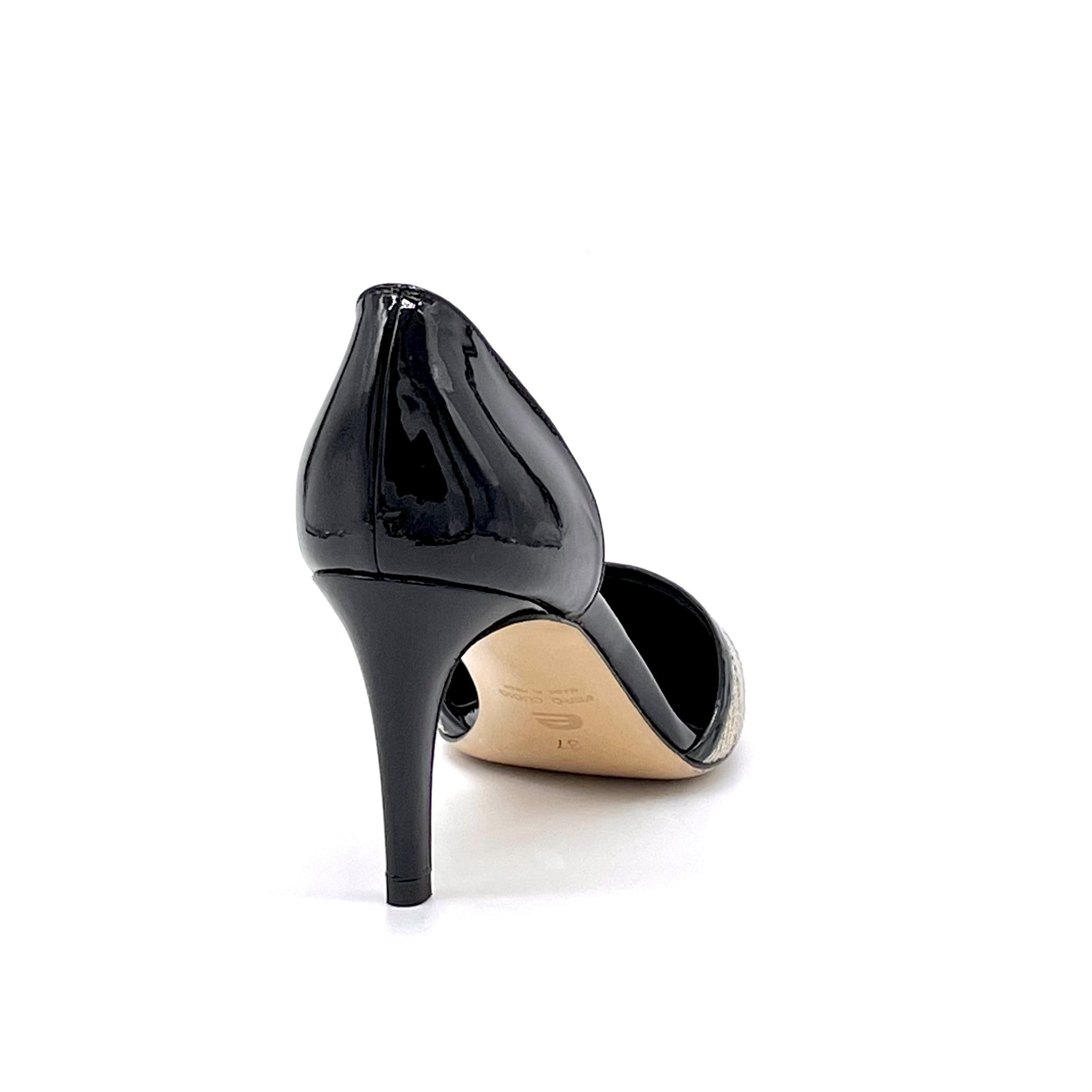 SARI Black patent leather and beige fabric pump - Cod. 11132C