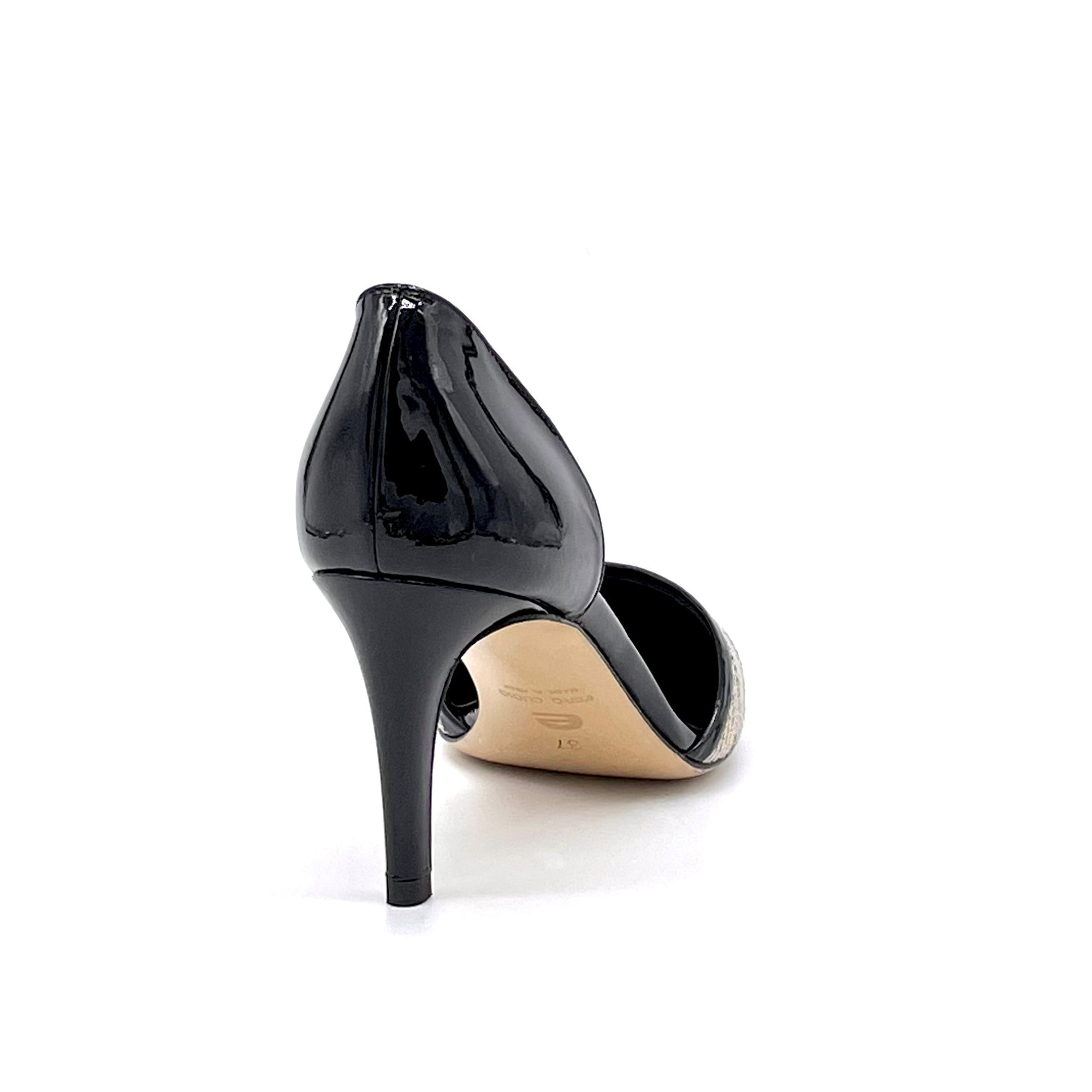 SARI Pump in vernice nera e tessuto beige - Cod. 11132C