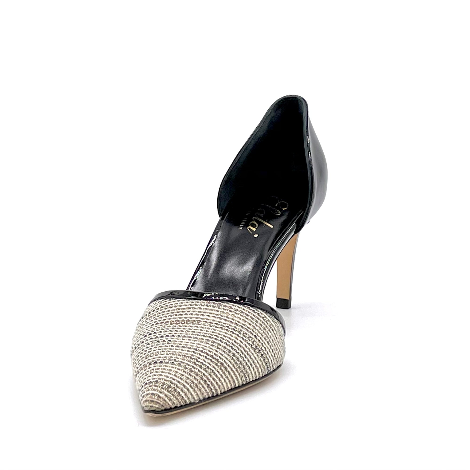 SARI Black patent leather and beige fabric pump - Cod. 11132C