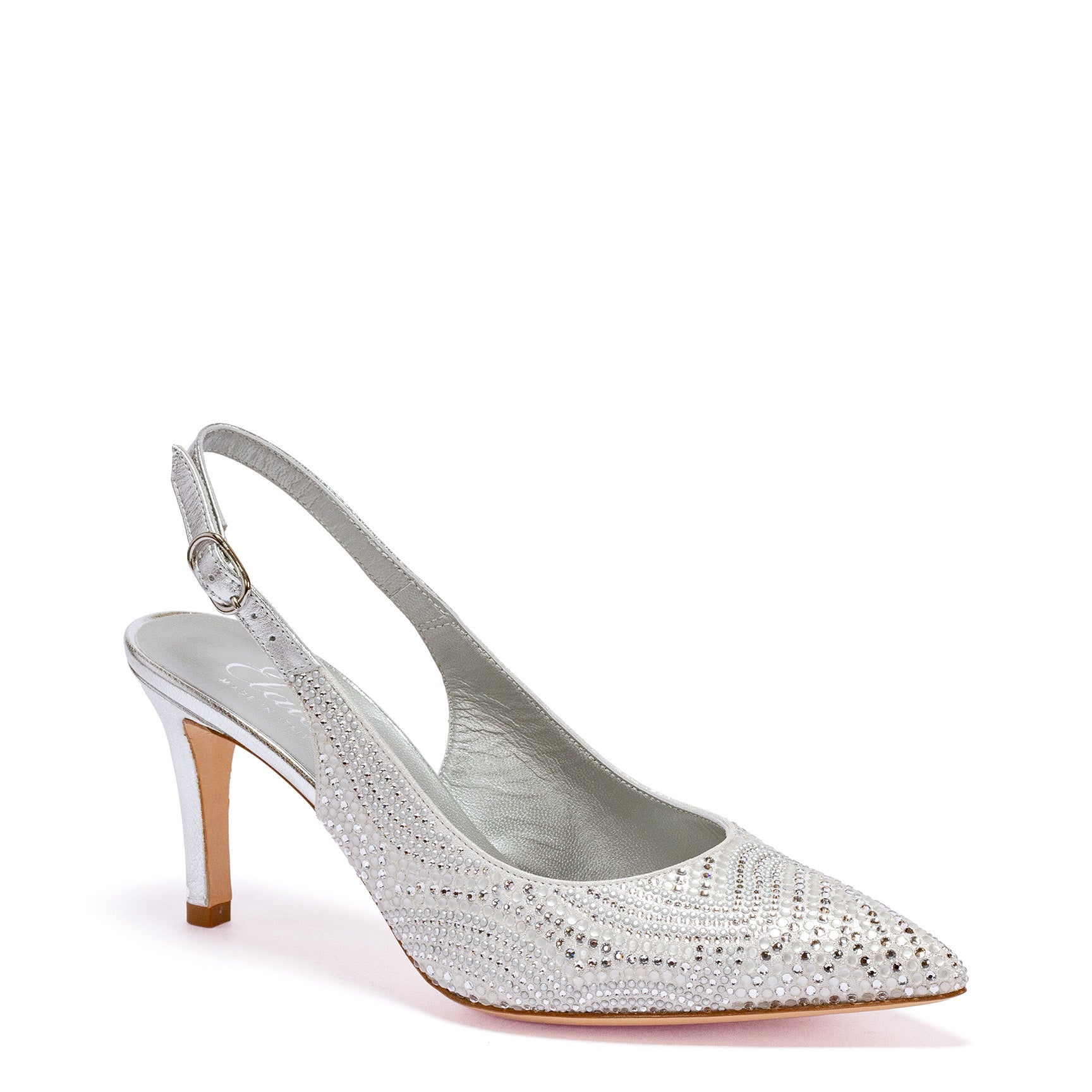 Slingback in pelle argento con strass - Cod. 10151-1