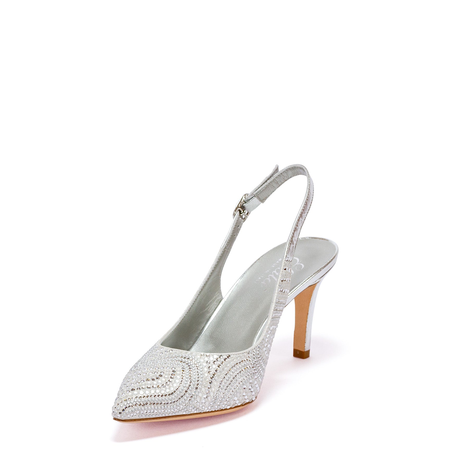Slingback in pelle argento con strass - Cod. 10151-1