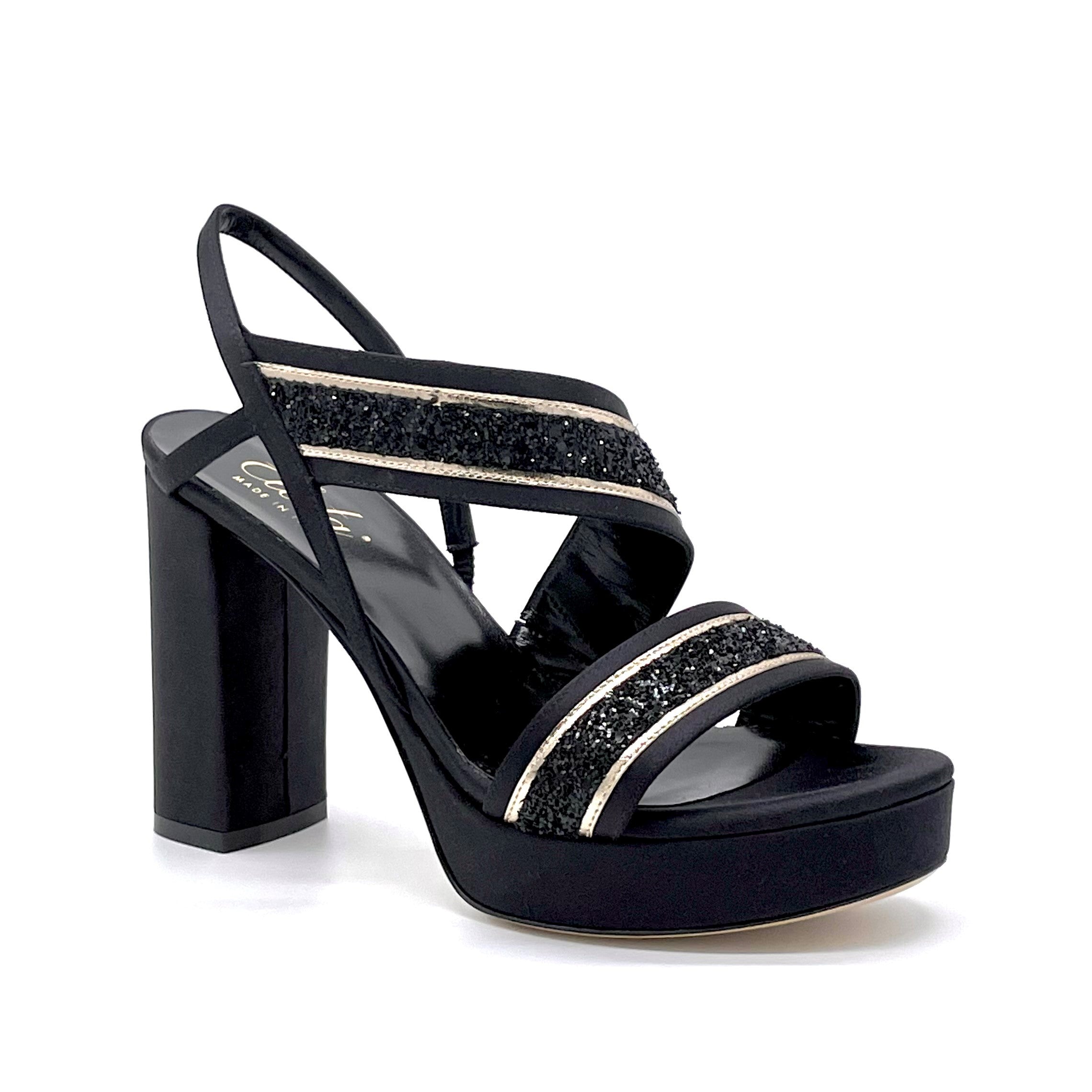 MARILYN 100% black silk sandal with platform - Cod. 11113B