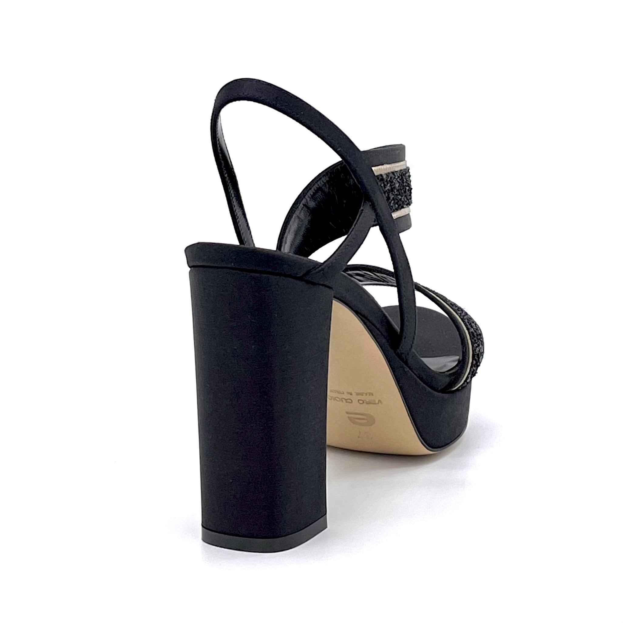 MARILYN Sandalo in 100% seta nera con plateau - Cod. 11113B