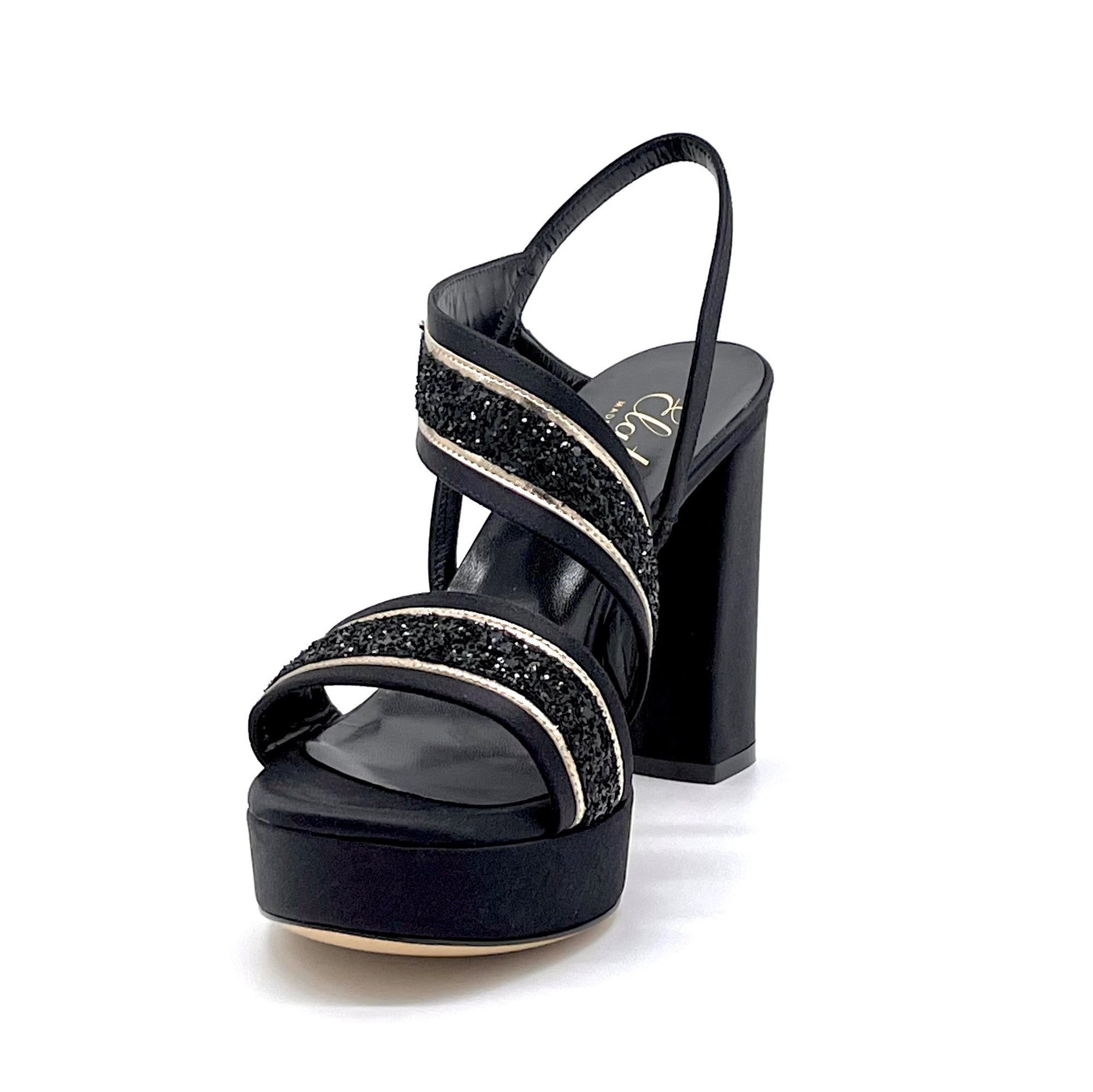 MARILYN Sandalo in 100% seta nera con plateau - Cod. 11113B