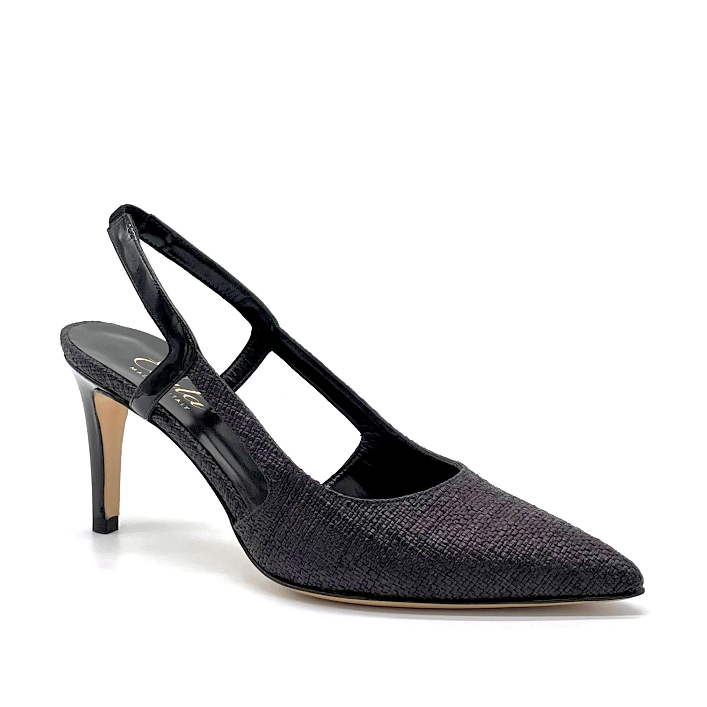 Black raffia and patent leather slingback - Cod. 11125B