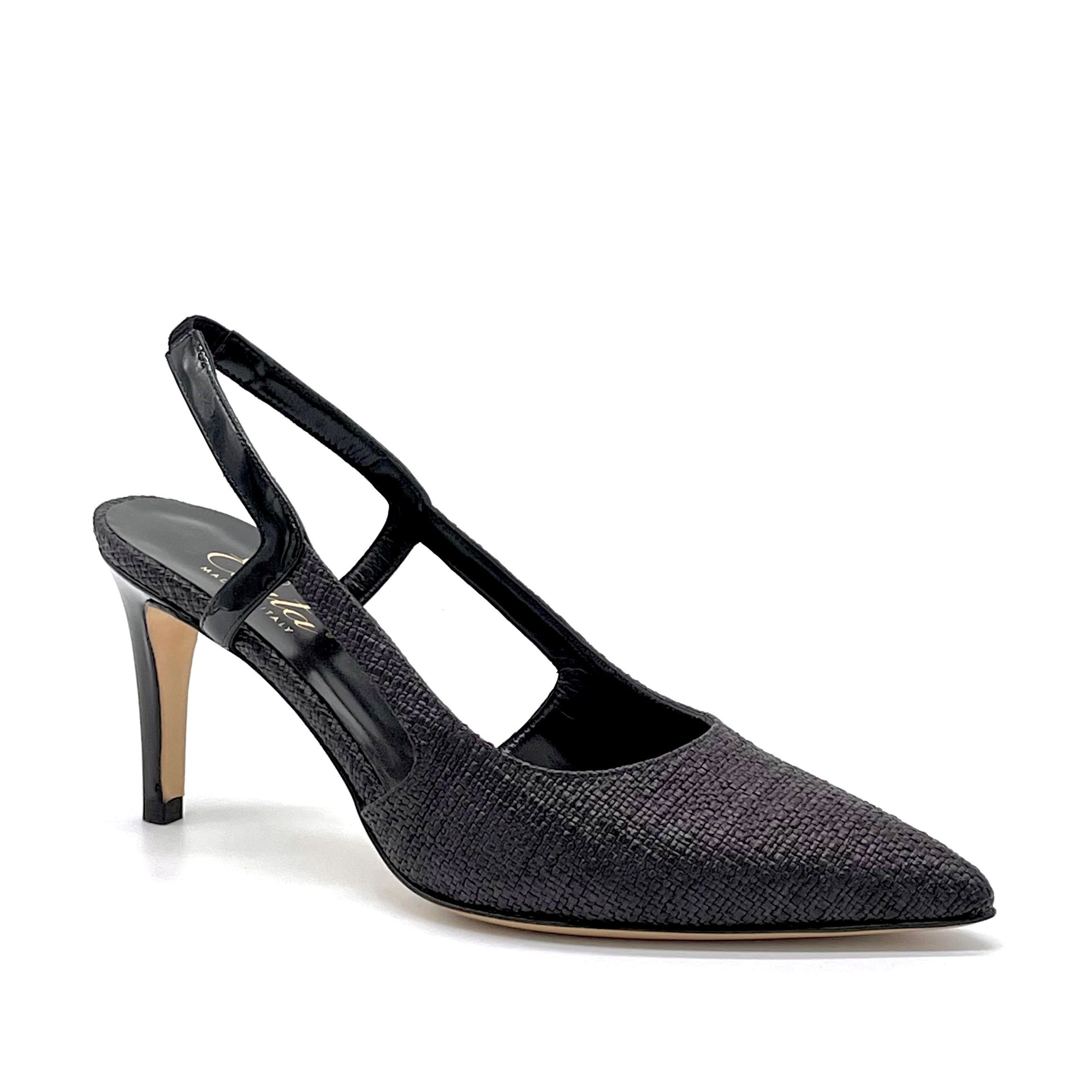 Black raffia and patent leather slingback - Cod. 11125B