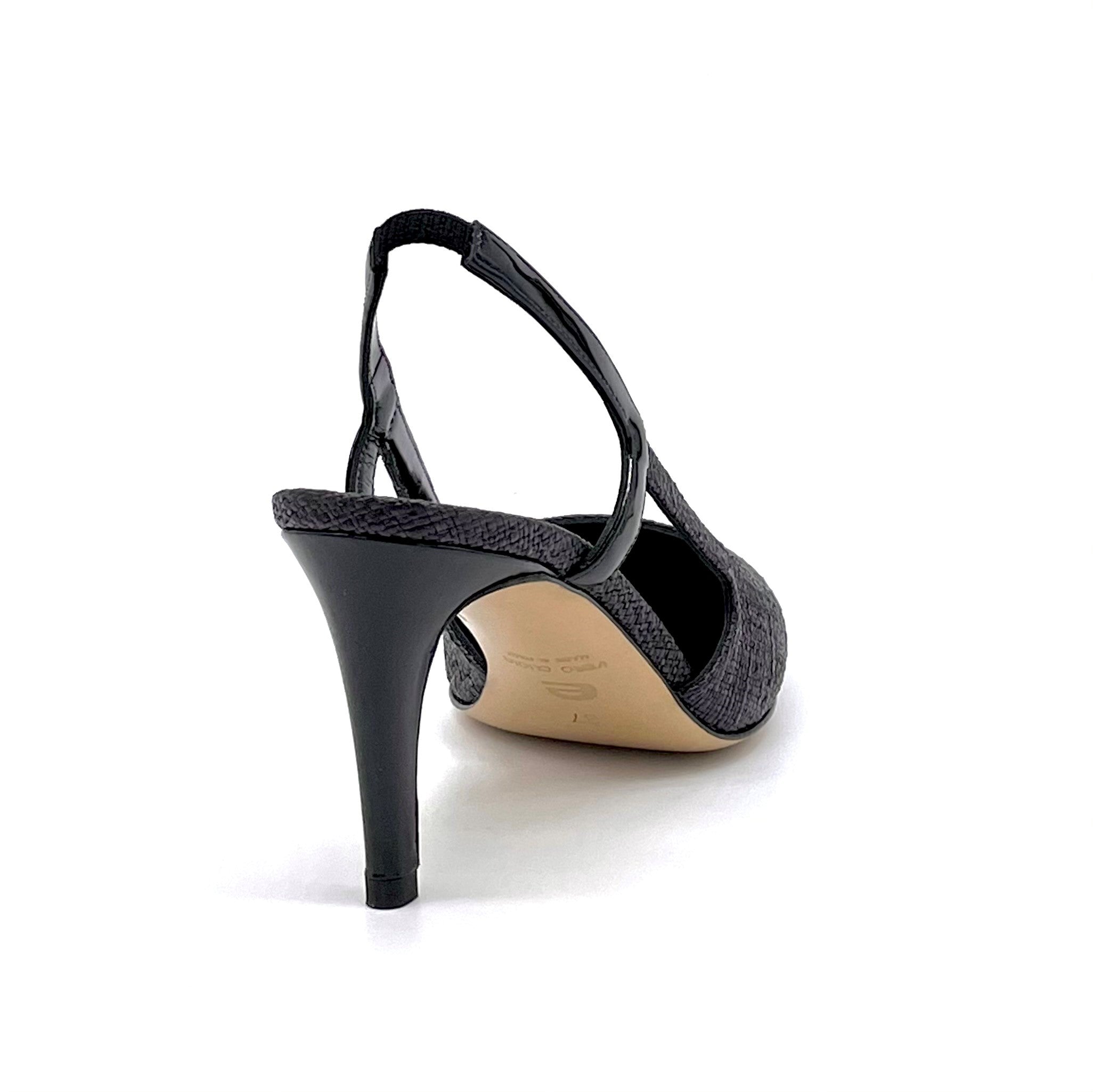Slingback in rafia e vernice nera - Cod. 11125B