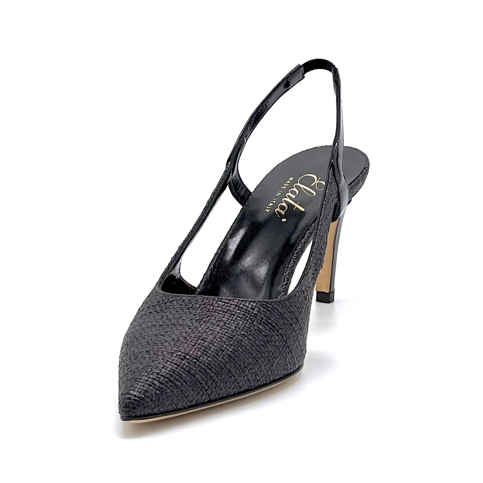 Black raffia and patent leather slingback - Cod. 11125B