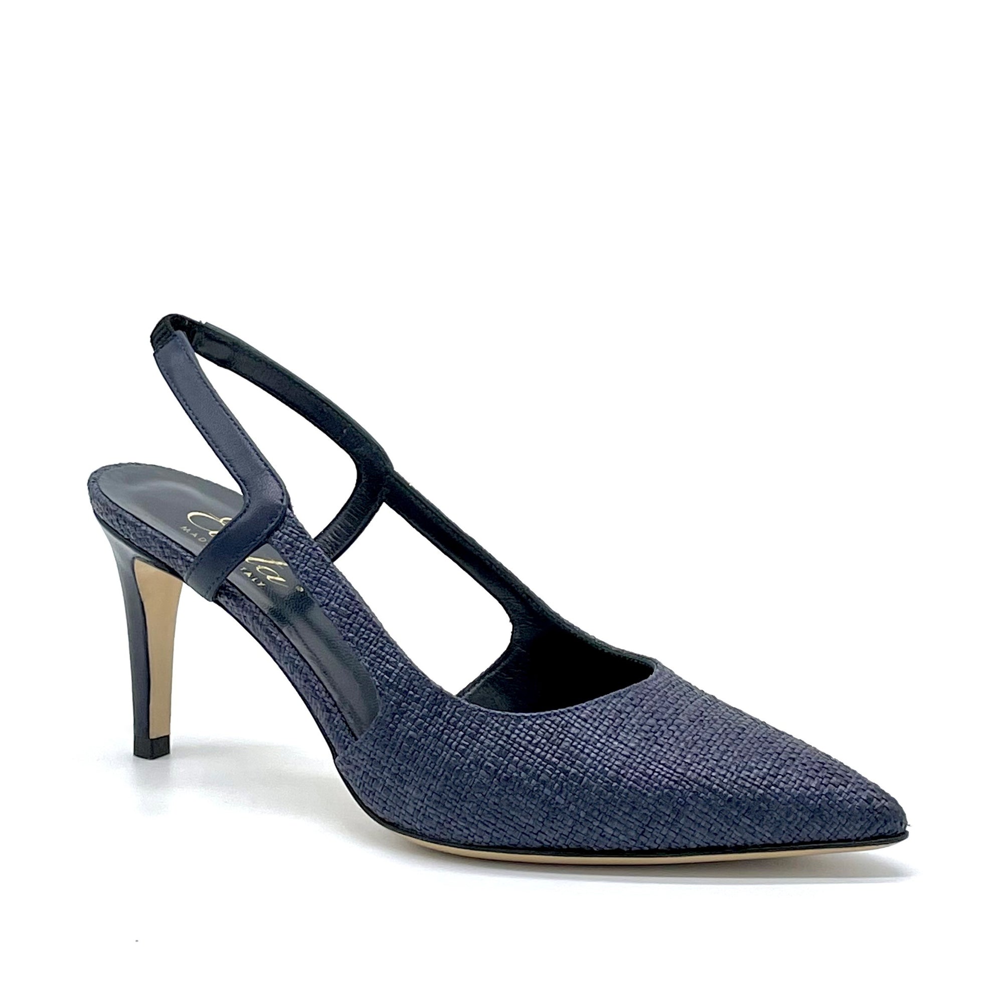 Slingback in rafia e pelle blu - Cod. 11125C