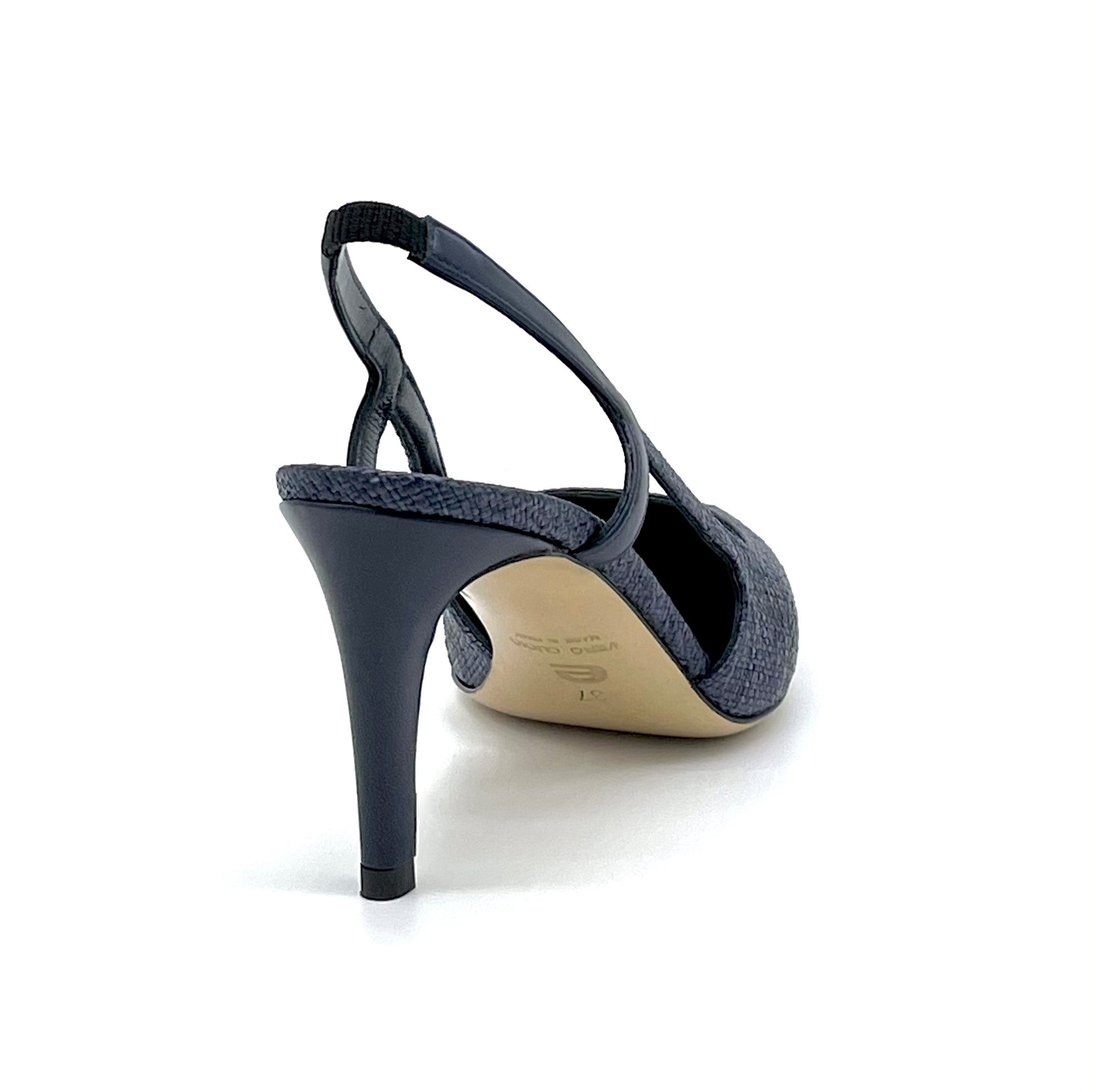 Slingback in rafia e pelle blu - Cod. 11125C