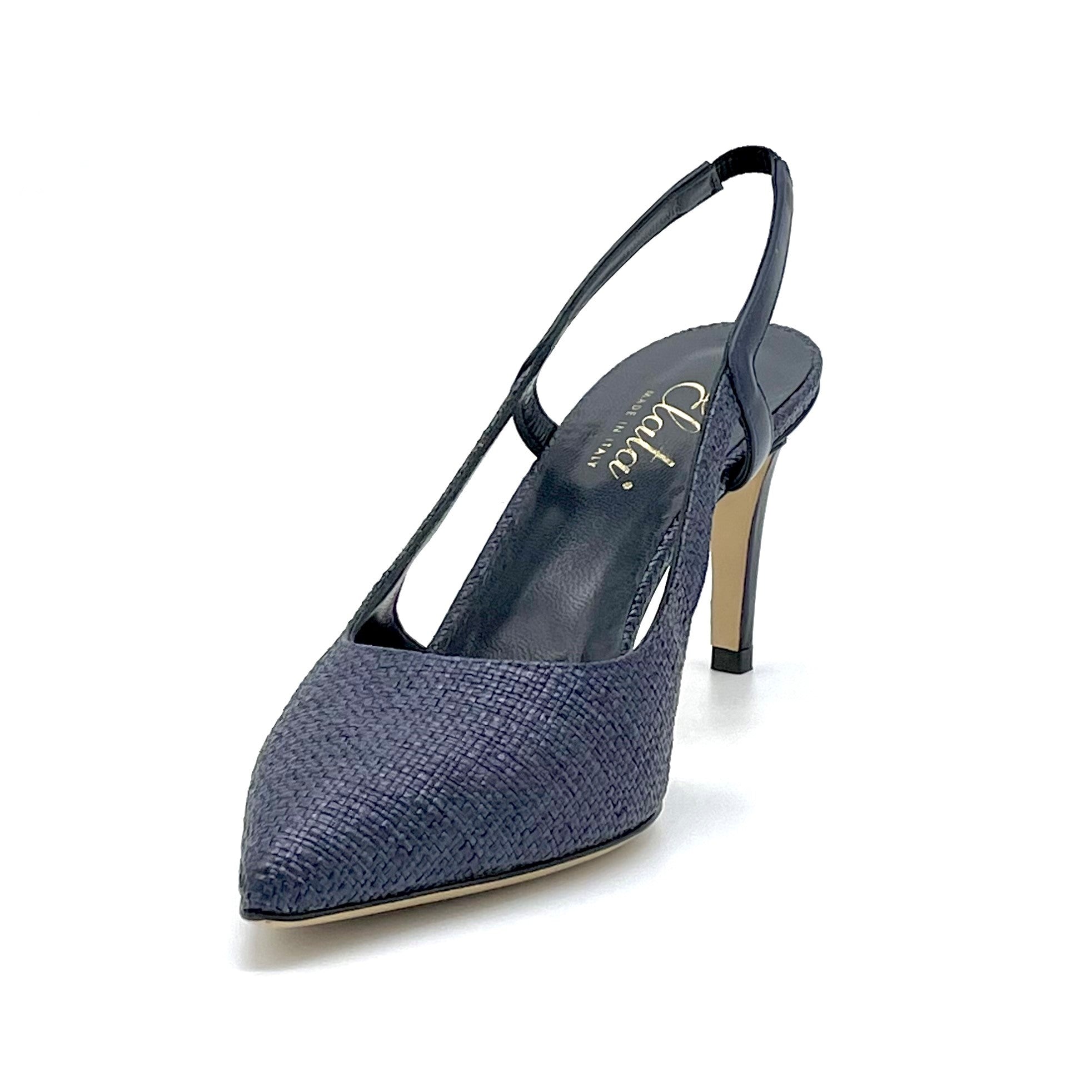Slingback in rafia e pelle blu - Cod. 11125C