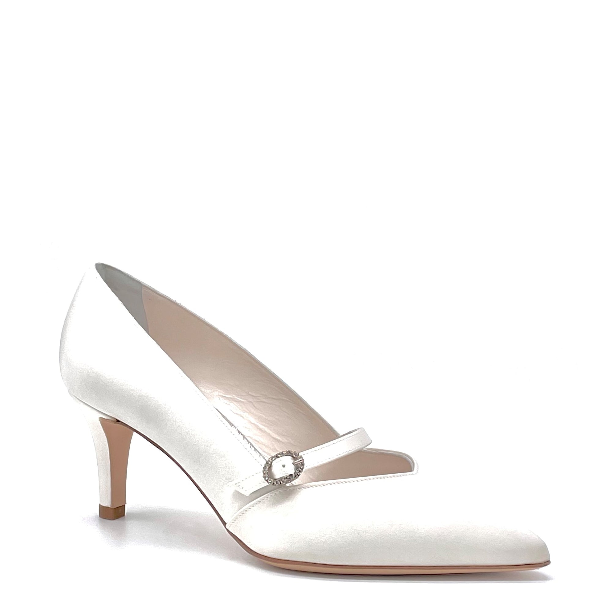 100% ivory colour silk pump with jewel buckle - Cod. S2513