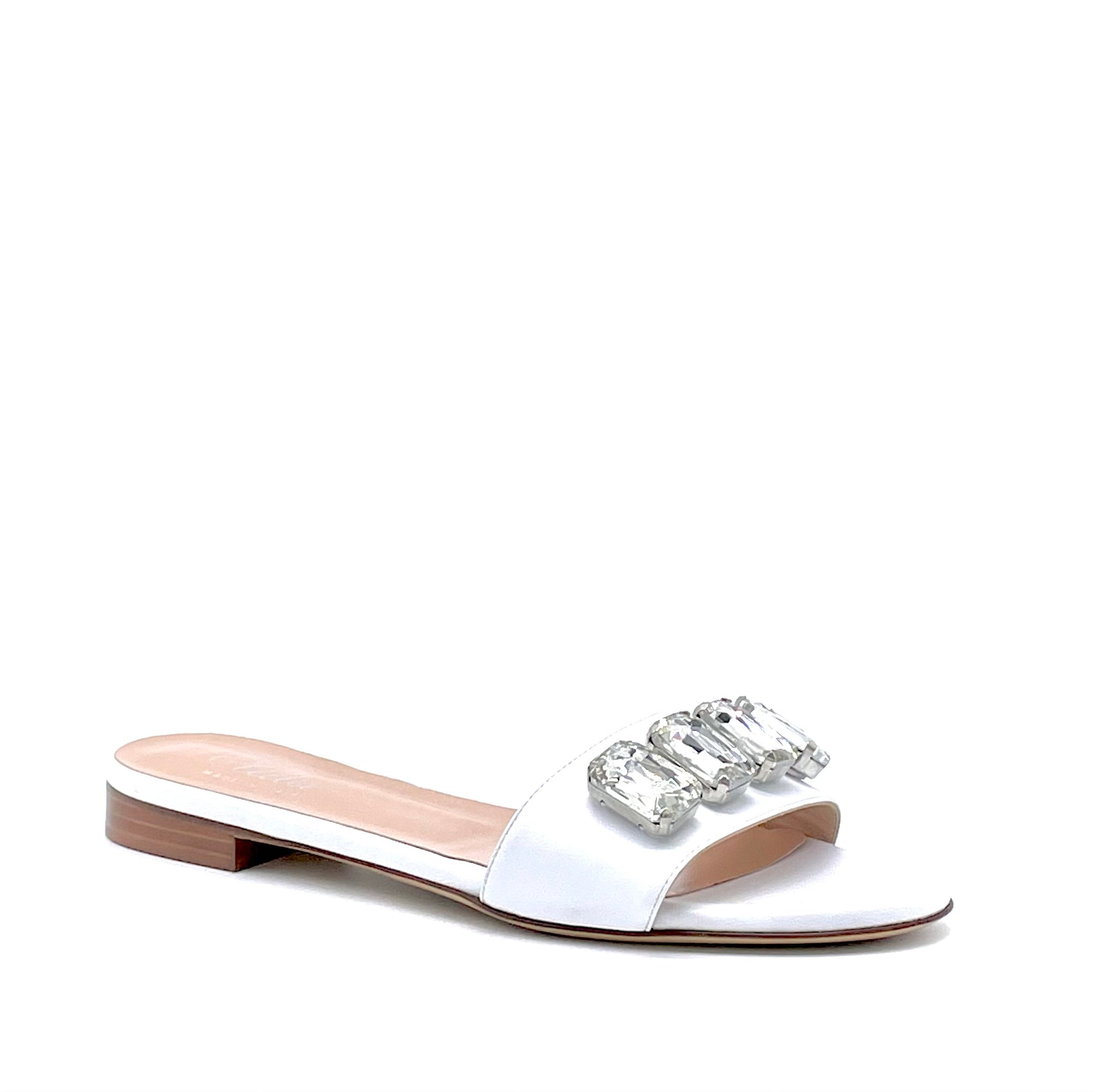 GEMMA White leather mule with crystal bezels - Cod. 11112C