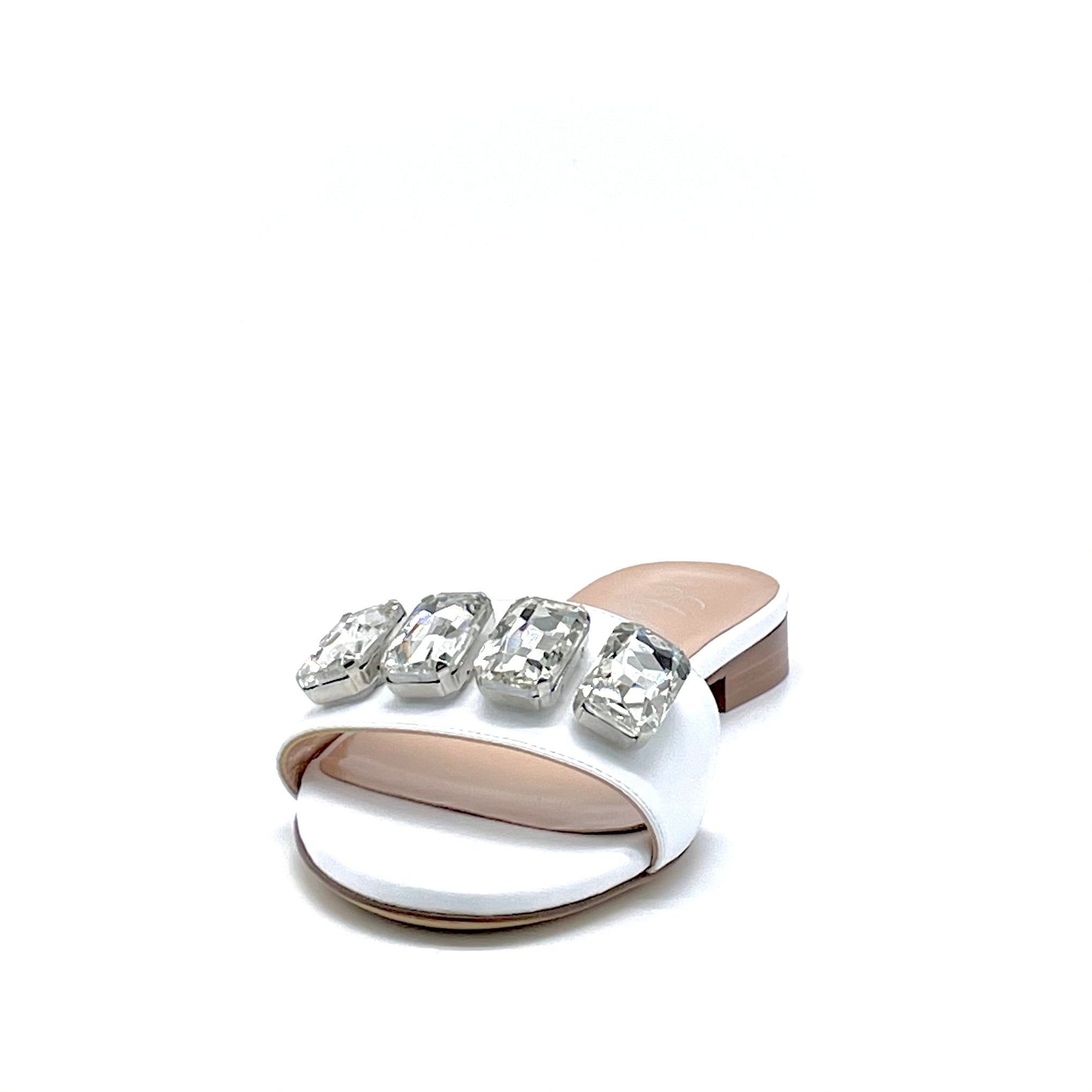 GEMMA Mule in pelle bianca con castoni ottagonali crystal - Cod. 11112C