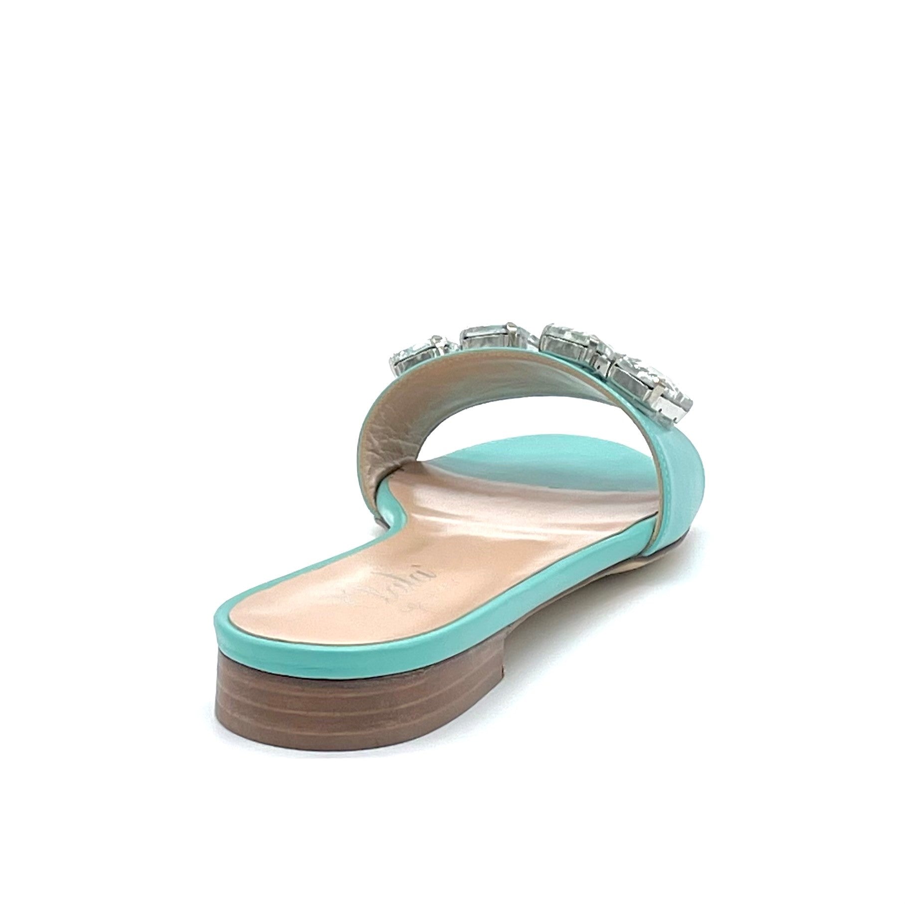 GEMMA Mule in pelle acquamarina con castoni ottagonali crystal - Cod. 11112D