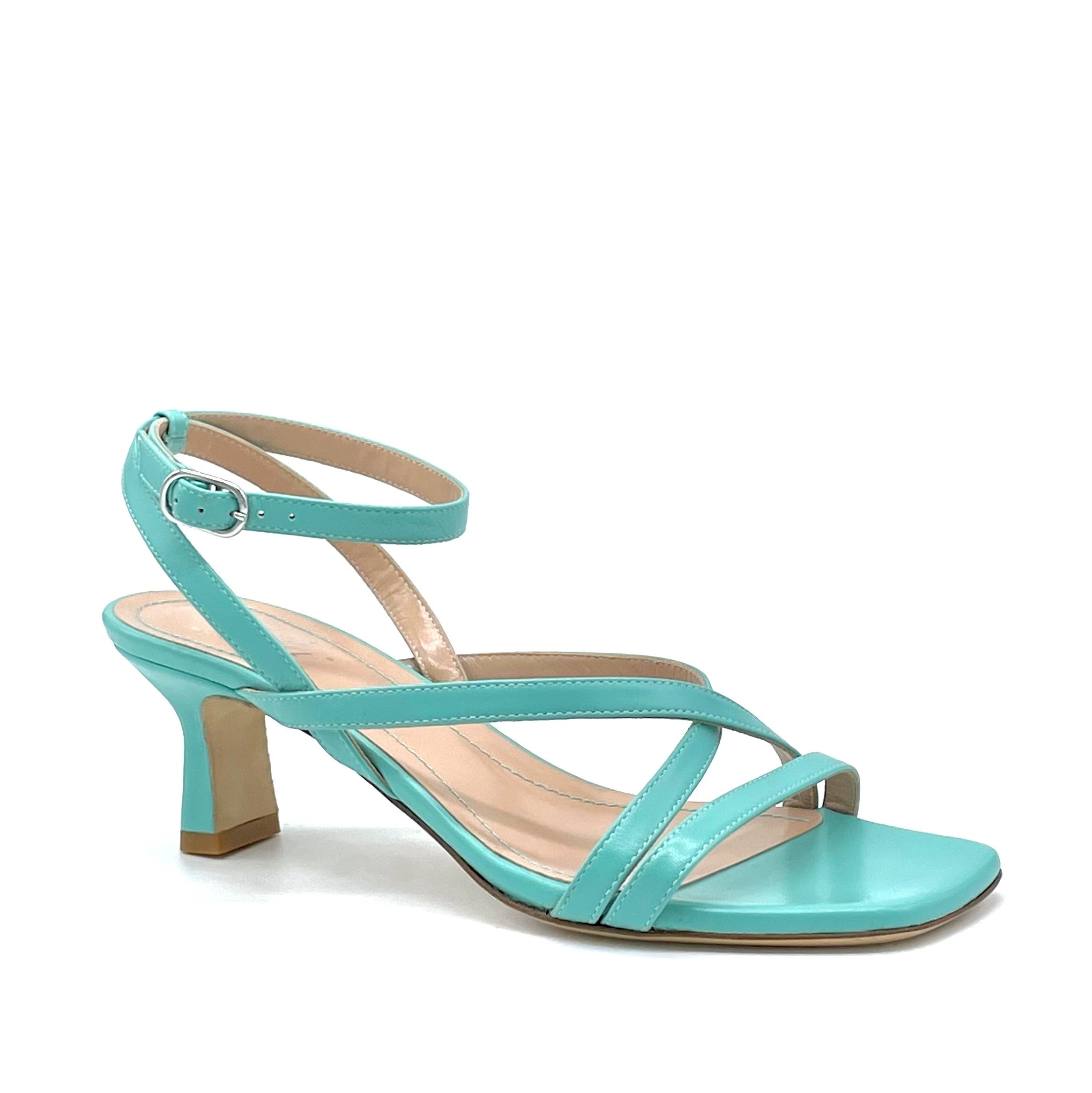 AESTAS Aquamarine colour leather sandal with ankle strap - Cod. 11148D