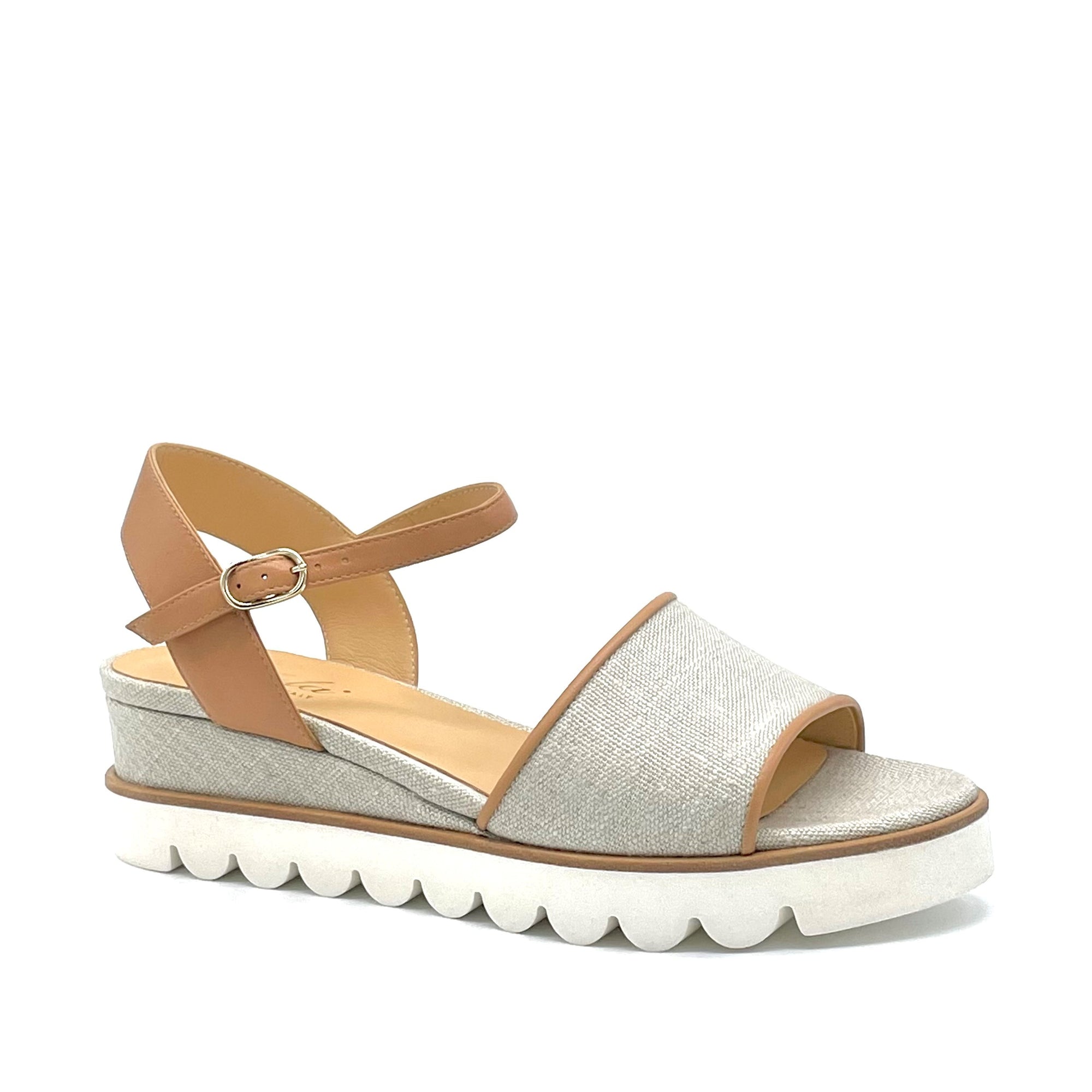 AESTAS Sandalo in tessuto corda e pelle beige scuro - Cod. 11163A