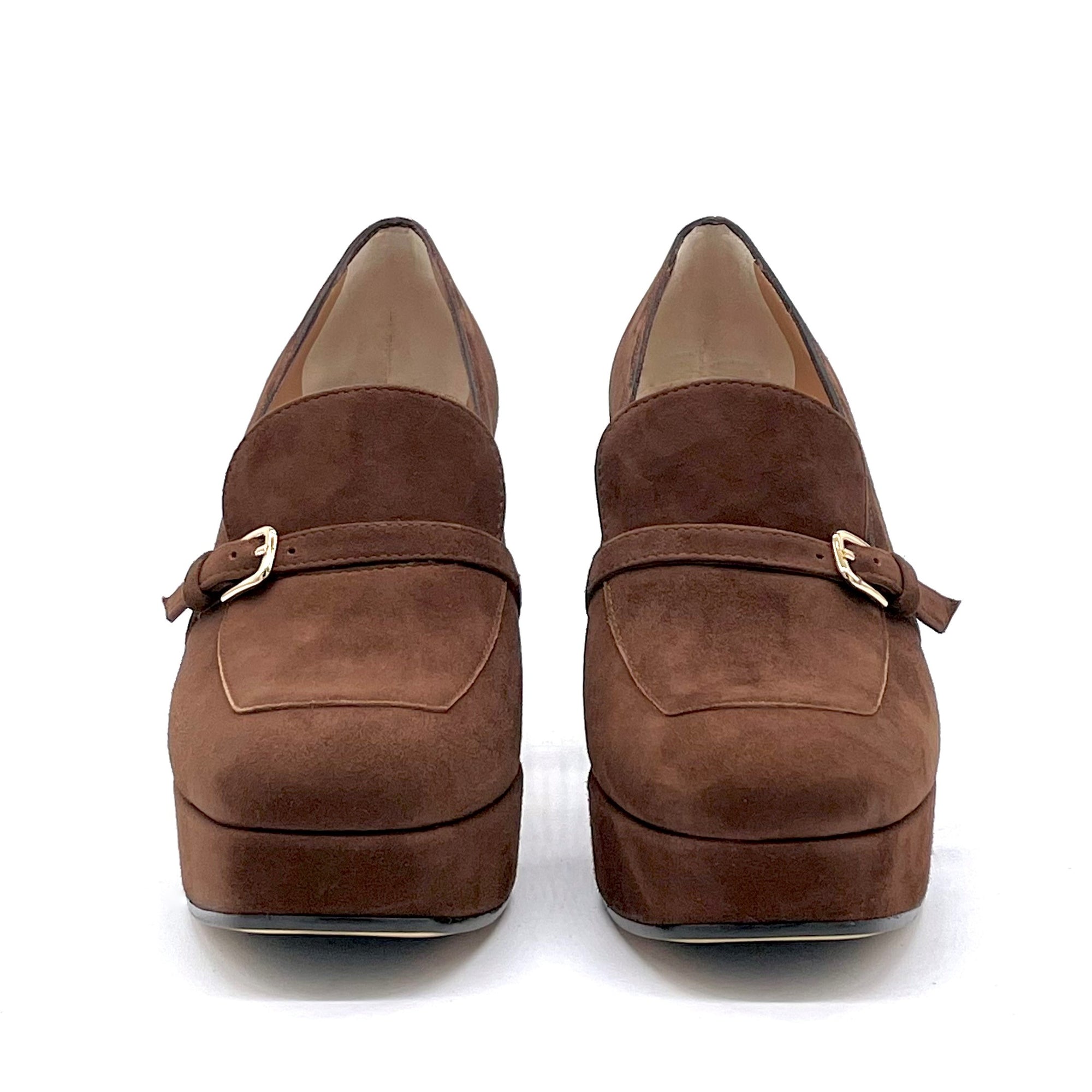 Mocassino in camoscio marrone con plateau - Cod. 51509