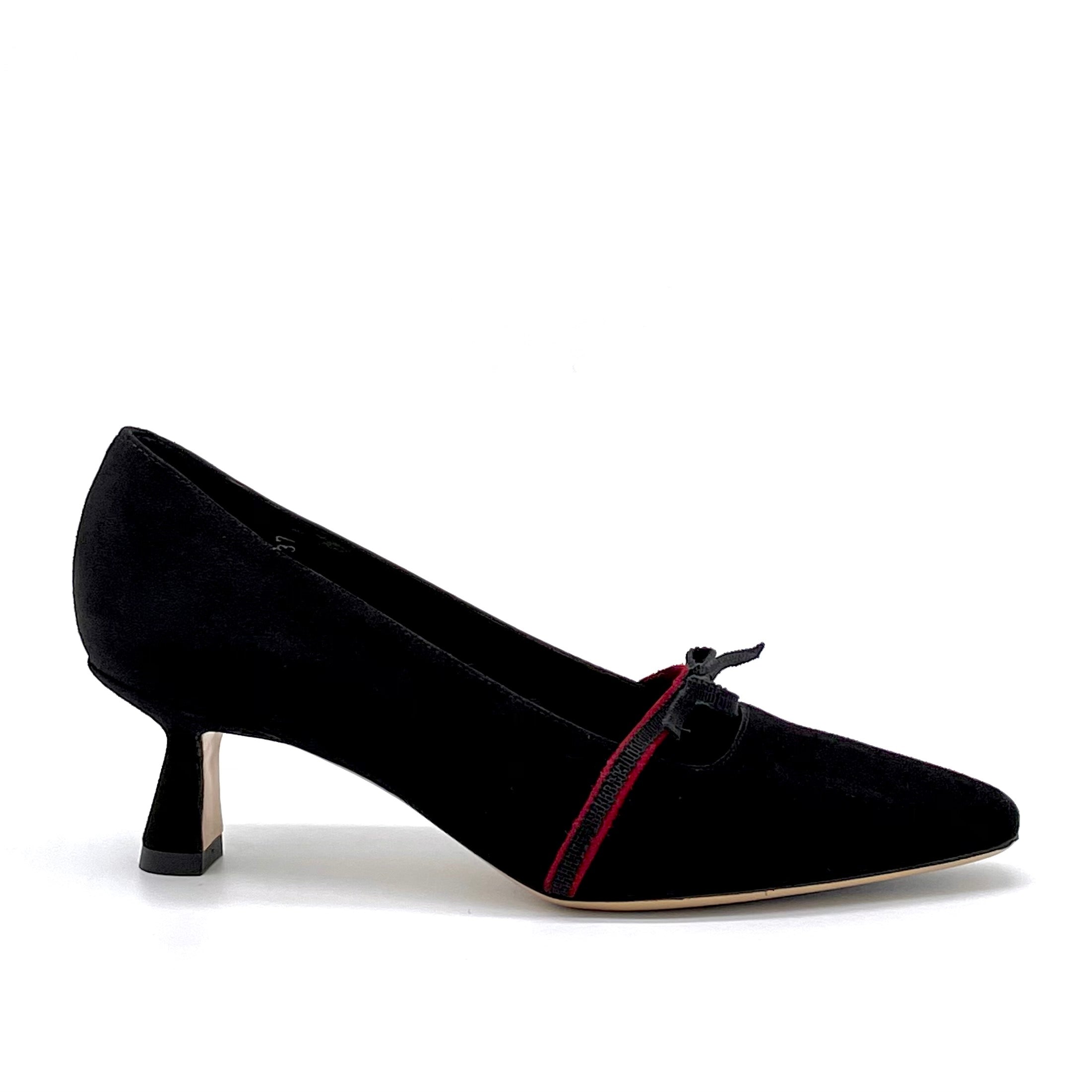 Black and red suede pump with grosgrain ribbon - Cod. 51521