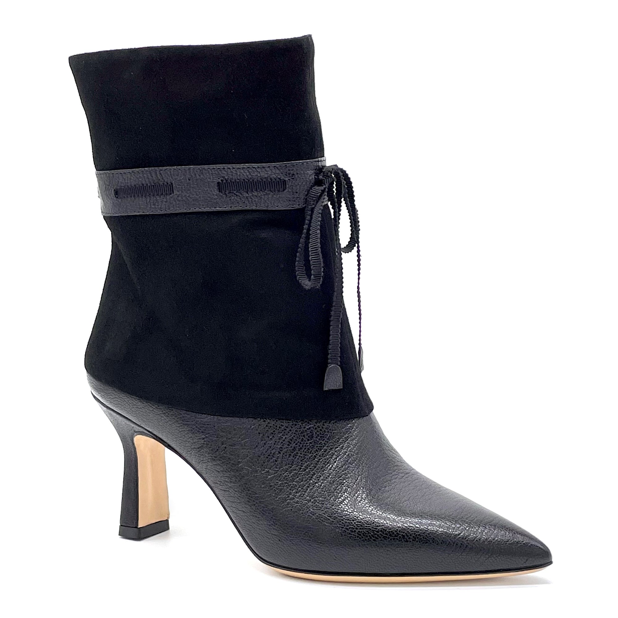 Stivaletto tubolare in pelle e camoscio nero - Cod. 51541_2