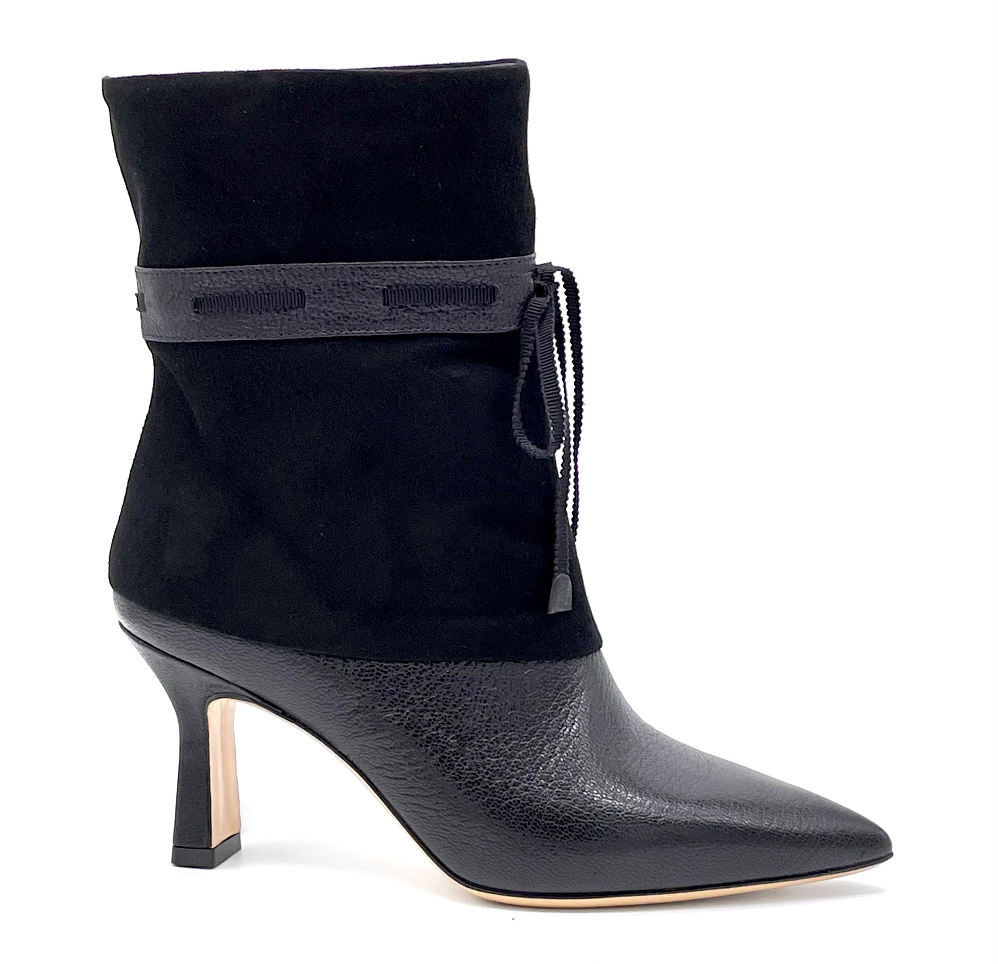 Stivaletto tubolare in pelle e camoscio nero - Cod. 51541_2