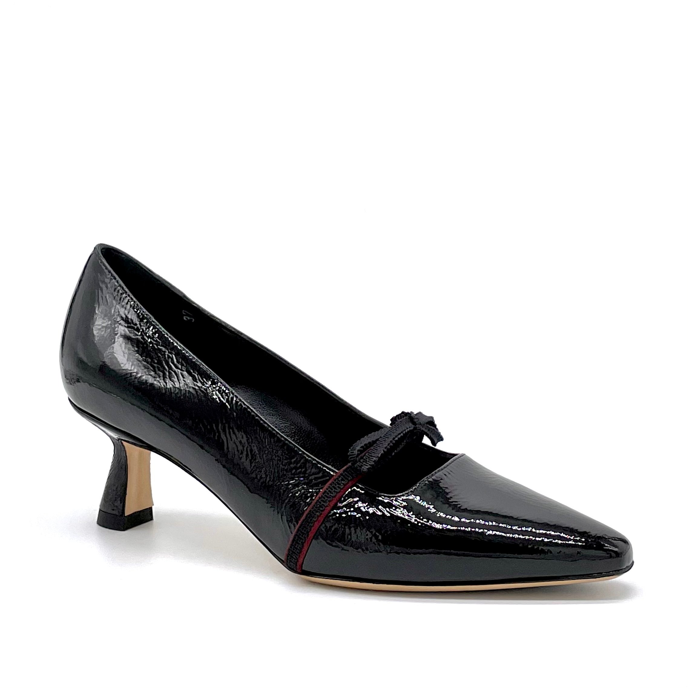 Décolleté in vernice nera effetto stropicciato con nastrino in grosgrain - Cod. 51521_1