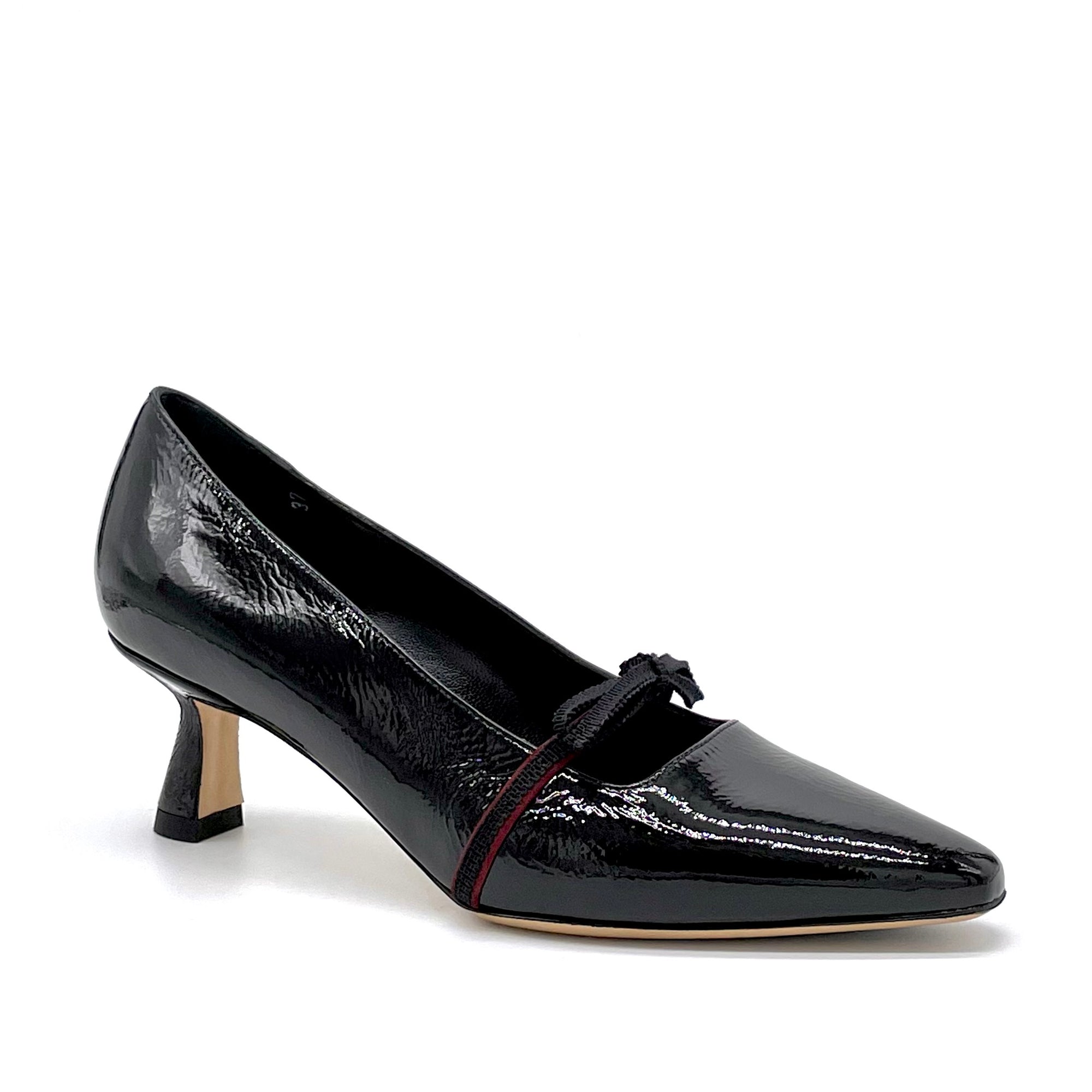 Décolleté in vernice nera effetto stropicciato con nastrino in grosgrain - Cod. 51521_1