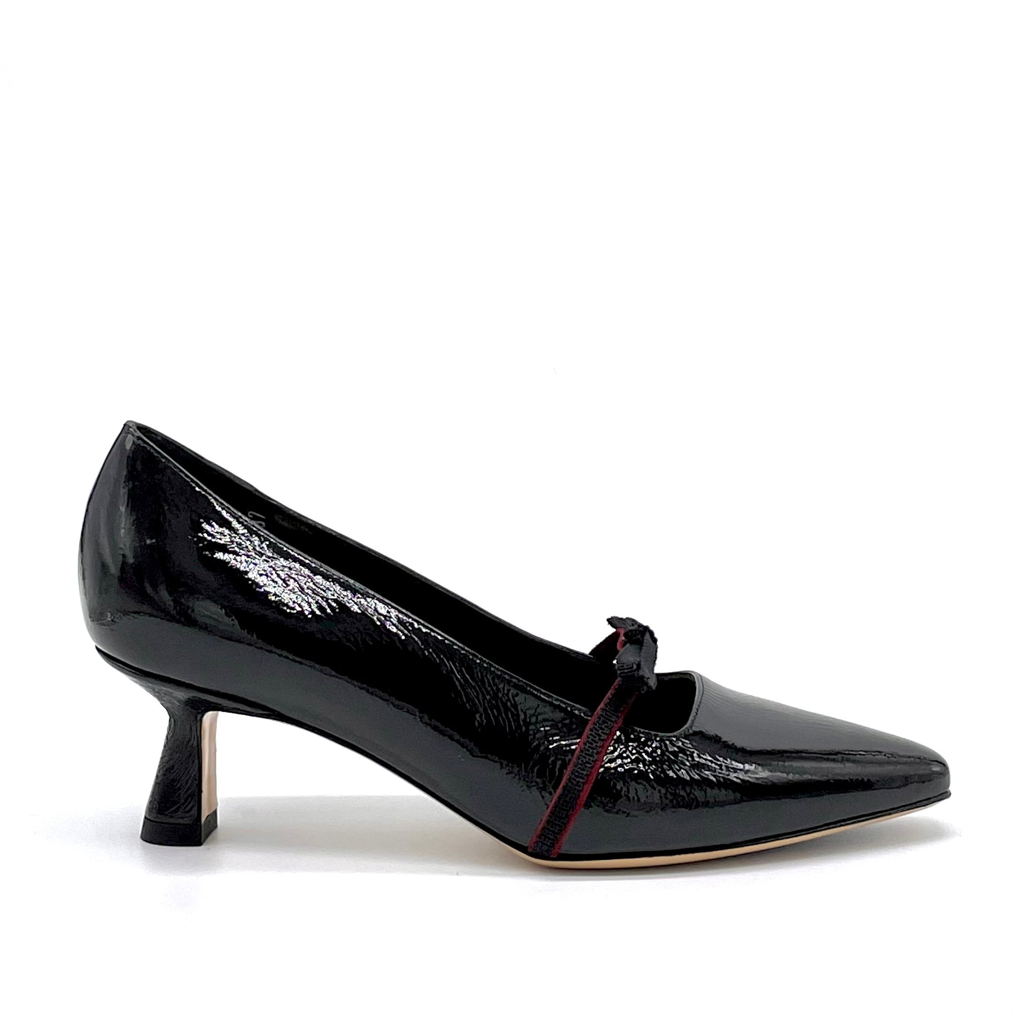 Black patent with creased effect pump with grosgrain ribbon - Cod. 51521_1