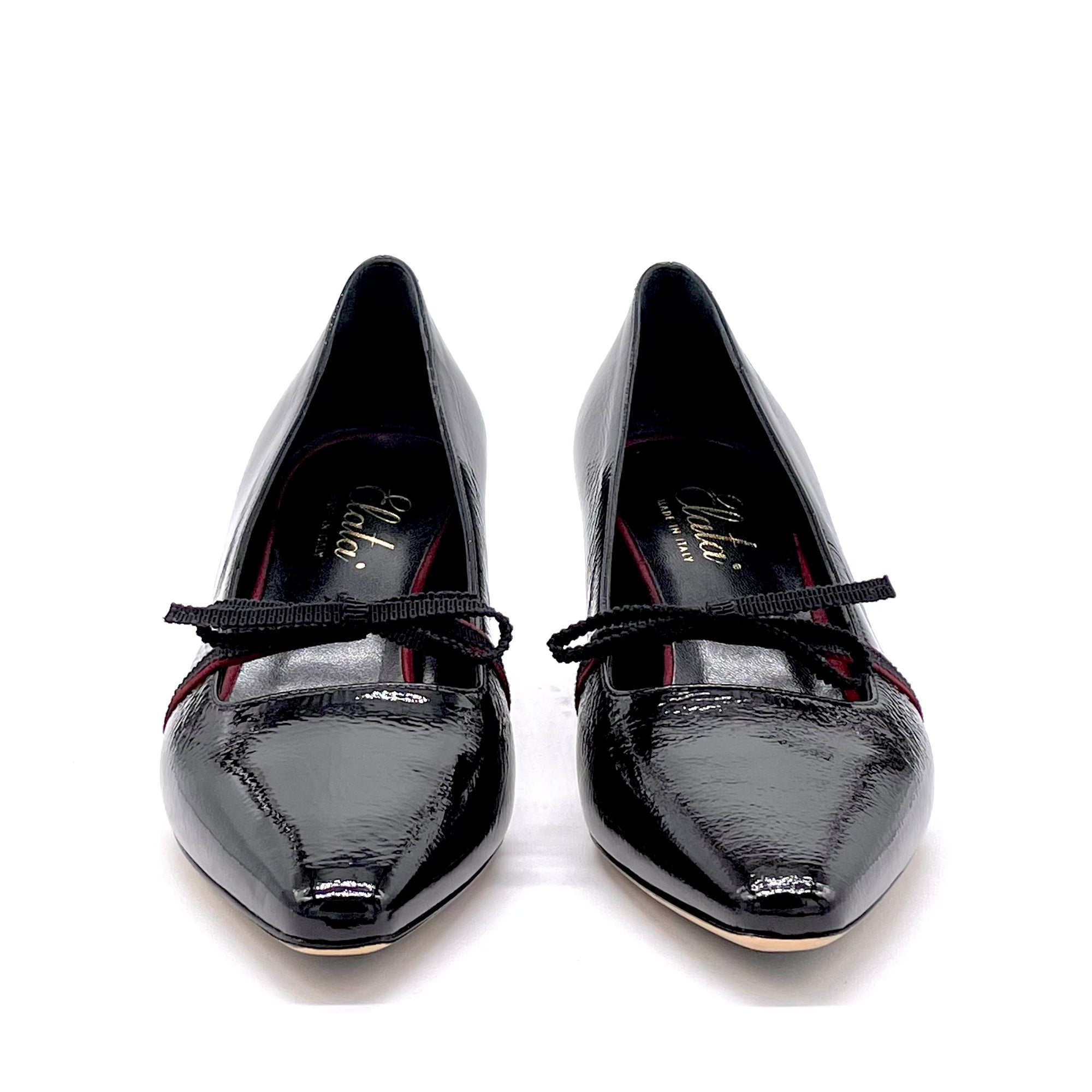 Black patent with creased effect pump with grosgrain ribbon - Cod. 51521_1