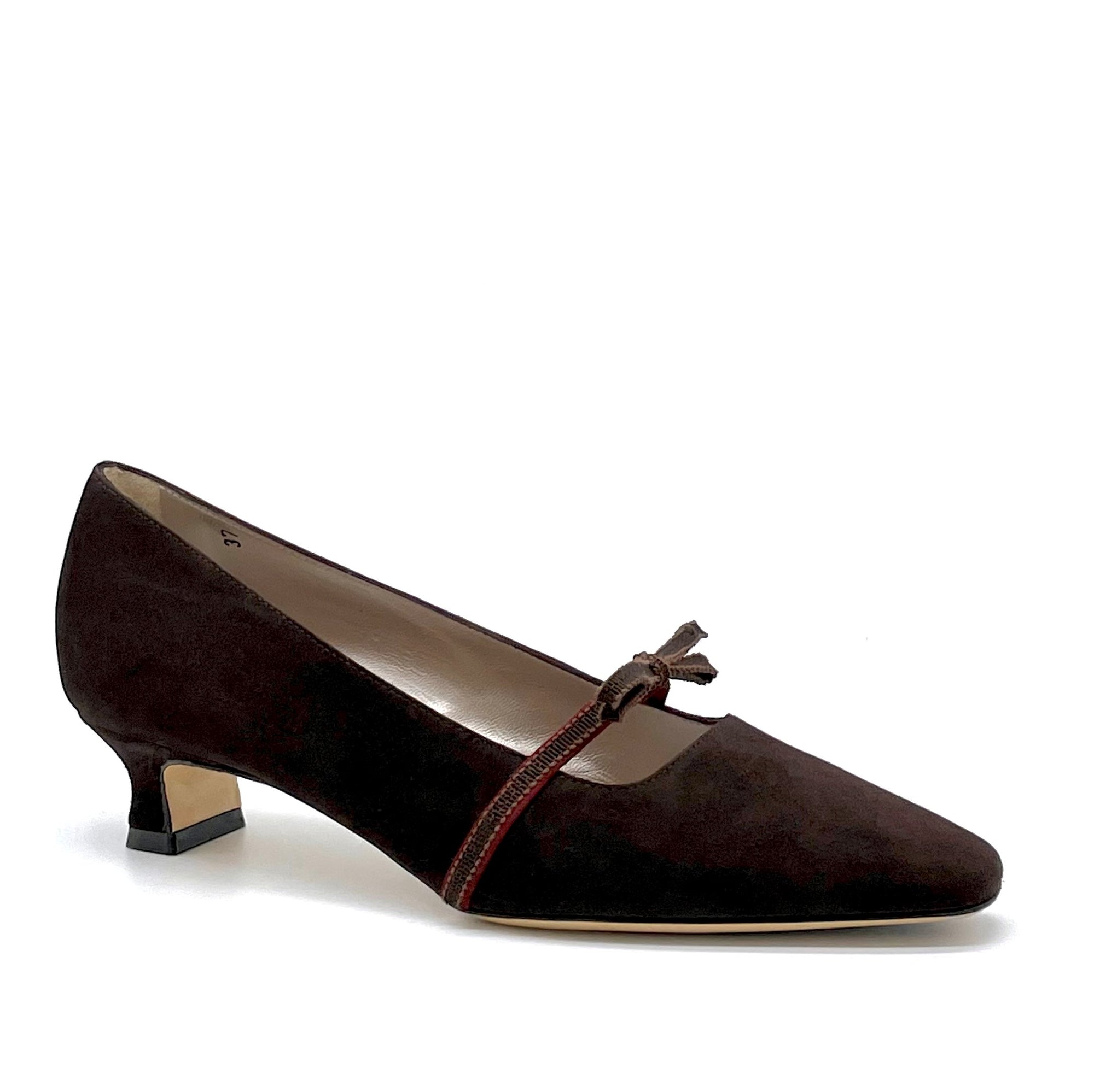 Dark brown suede pump with grosgrain ribbon - Cod. 51522_1