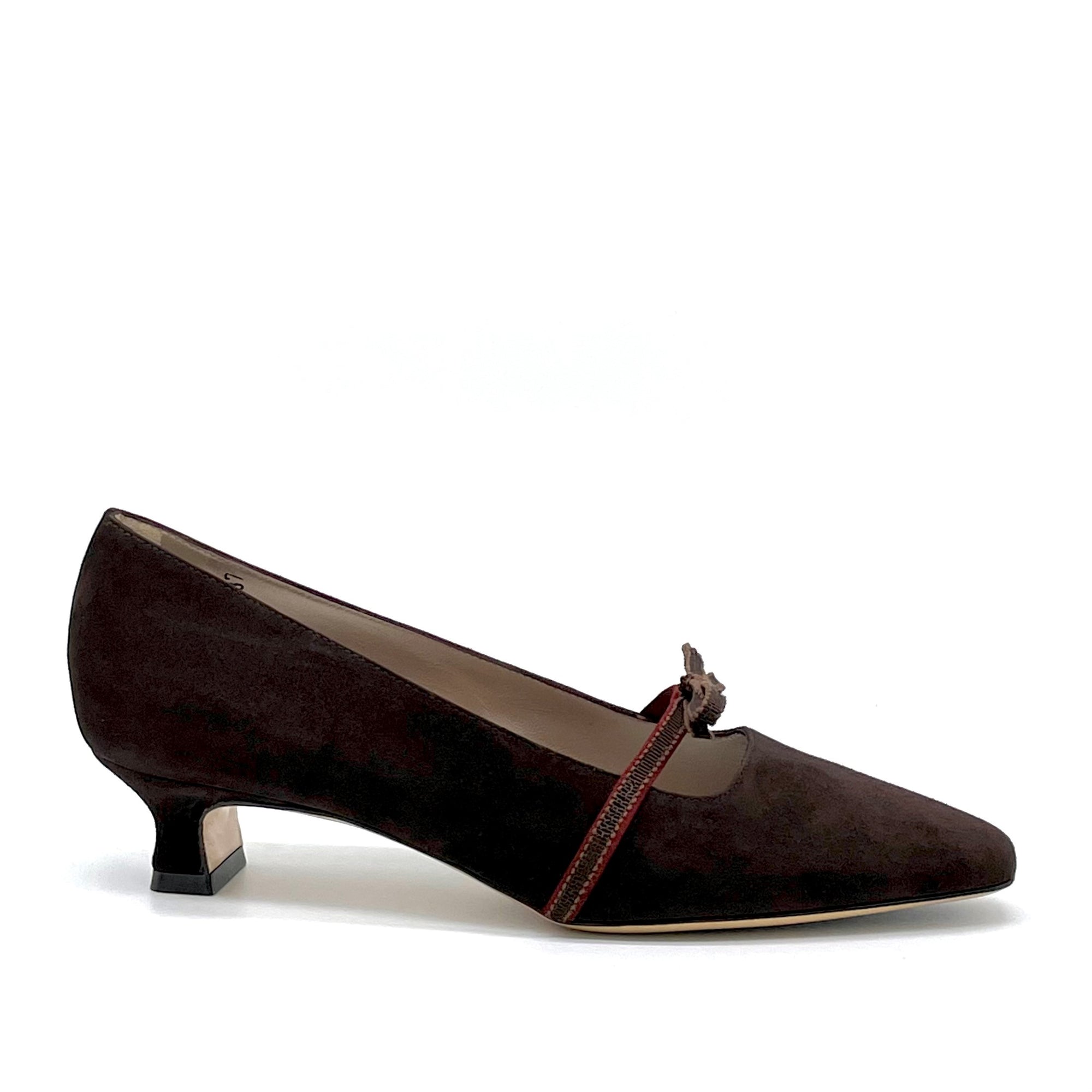 Dark brown suede pump with grosgrain ribbon - Cod. 51522_1
