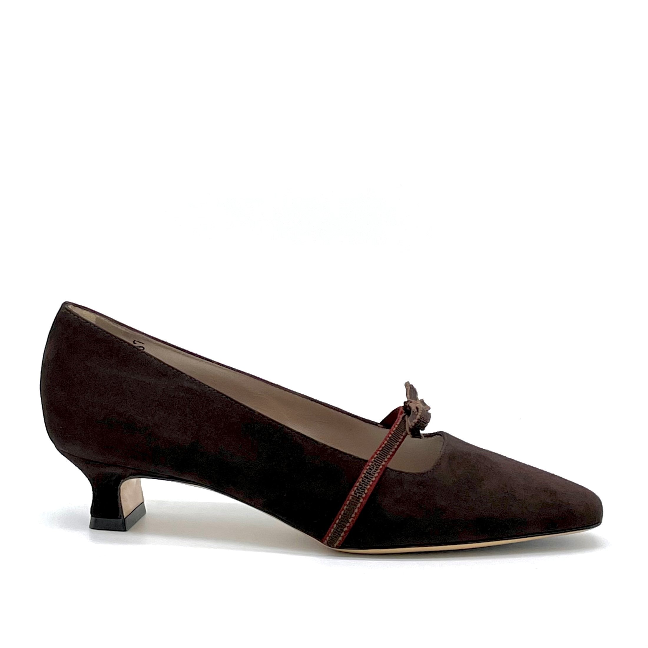 Décolleté in camoscio moro con nastrino in grosgrain - Cod. 51522_1