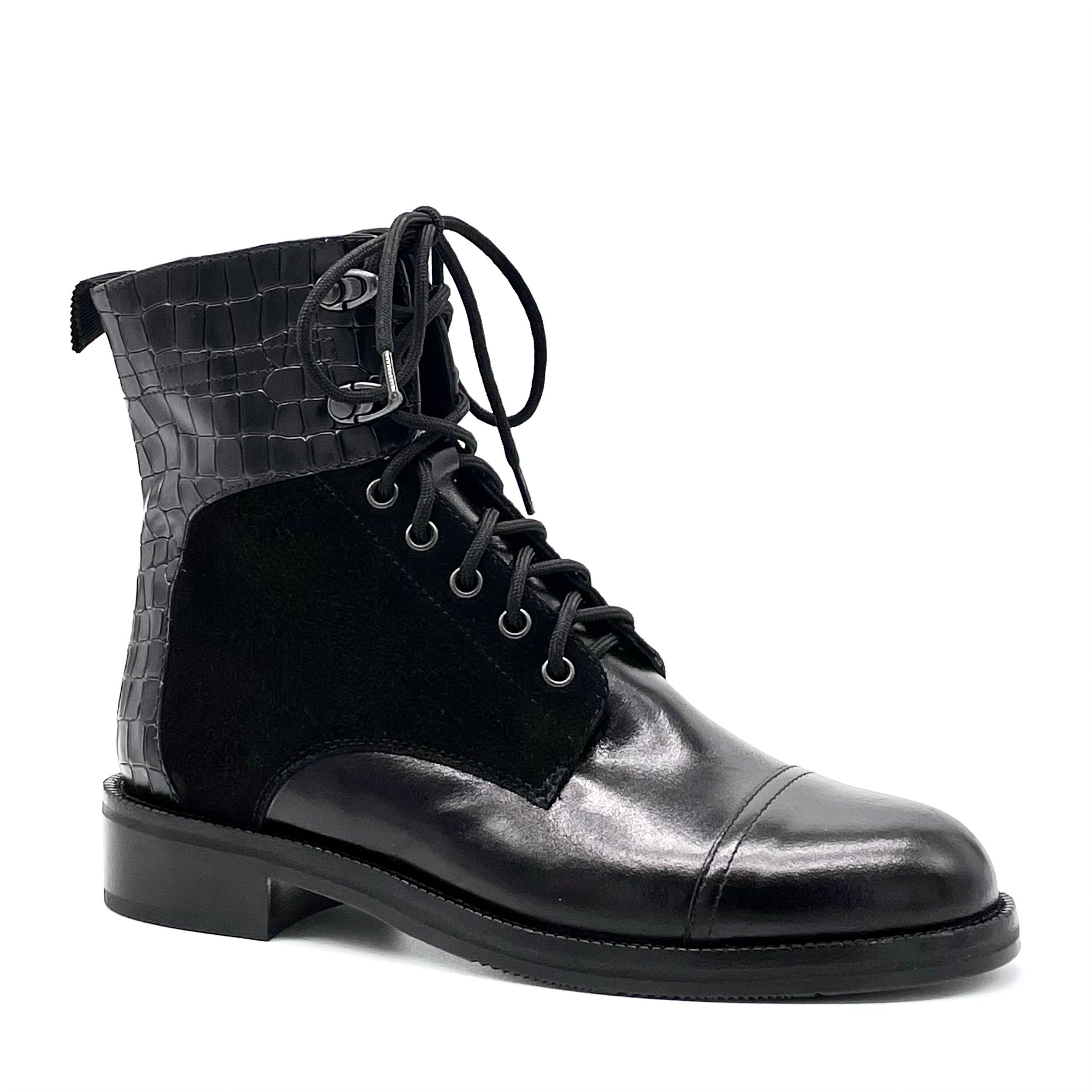 Black leather, suede and printed leather boot - Cod. 51529-3
