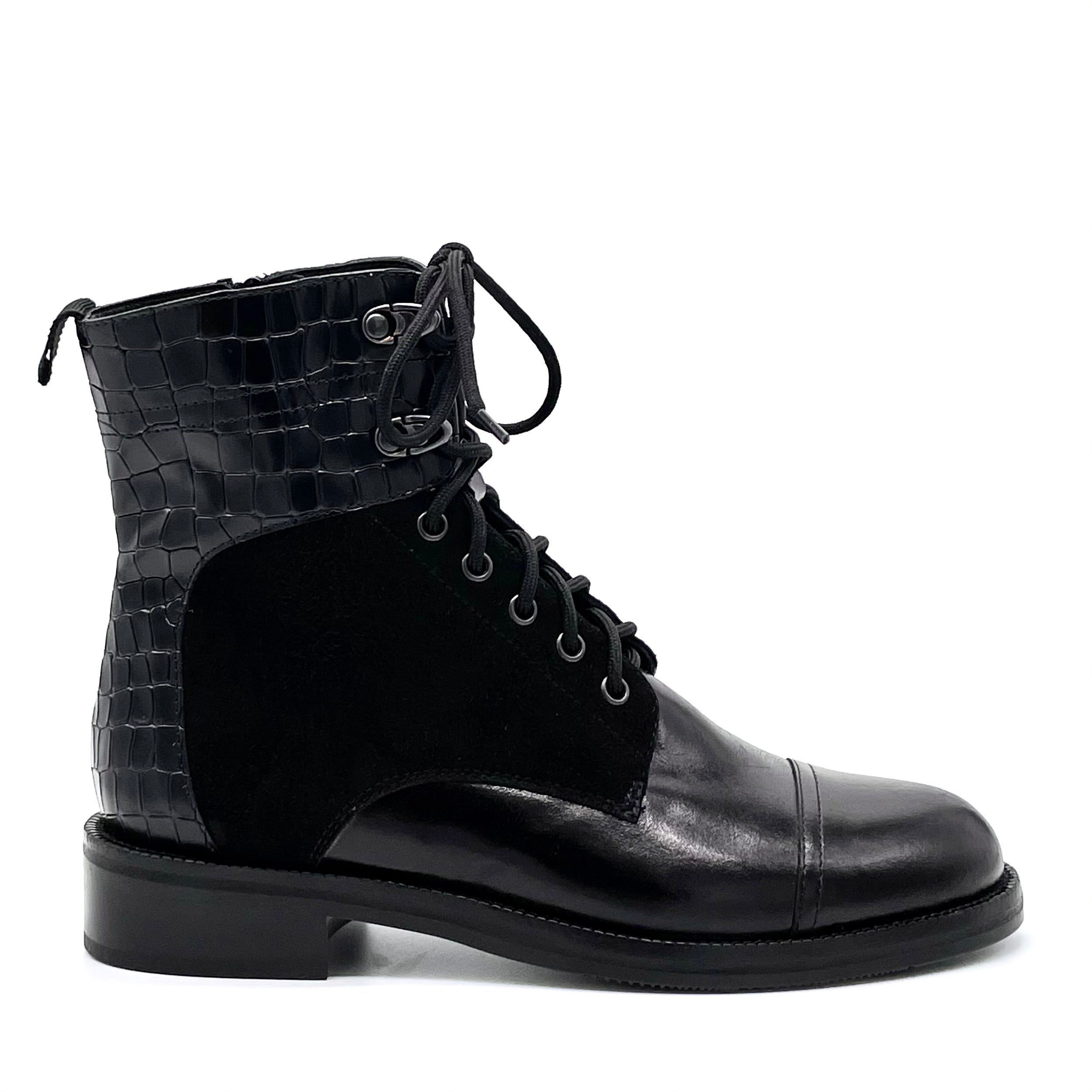 Black leather, suede and printed leather boot - Cod. 51529-3