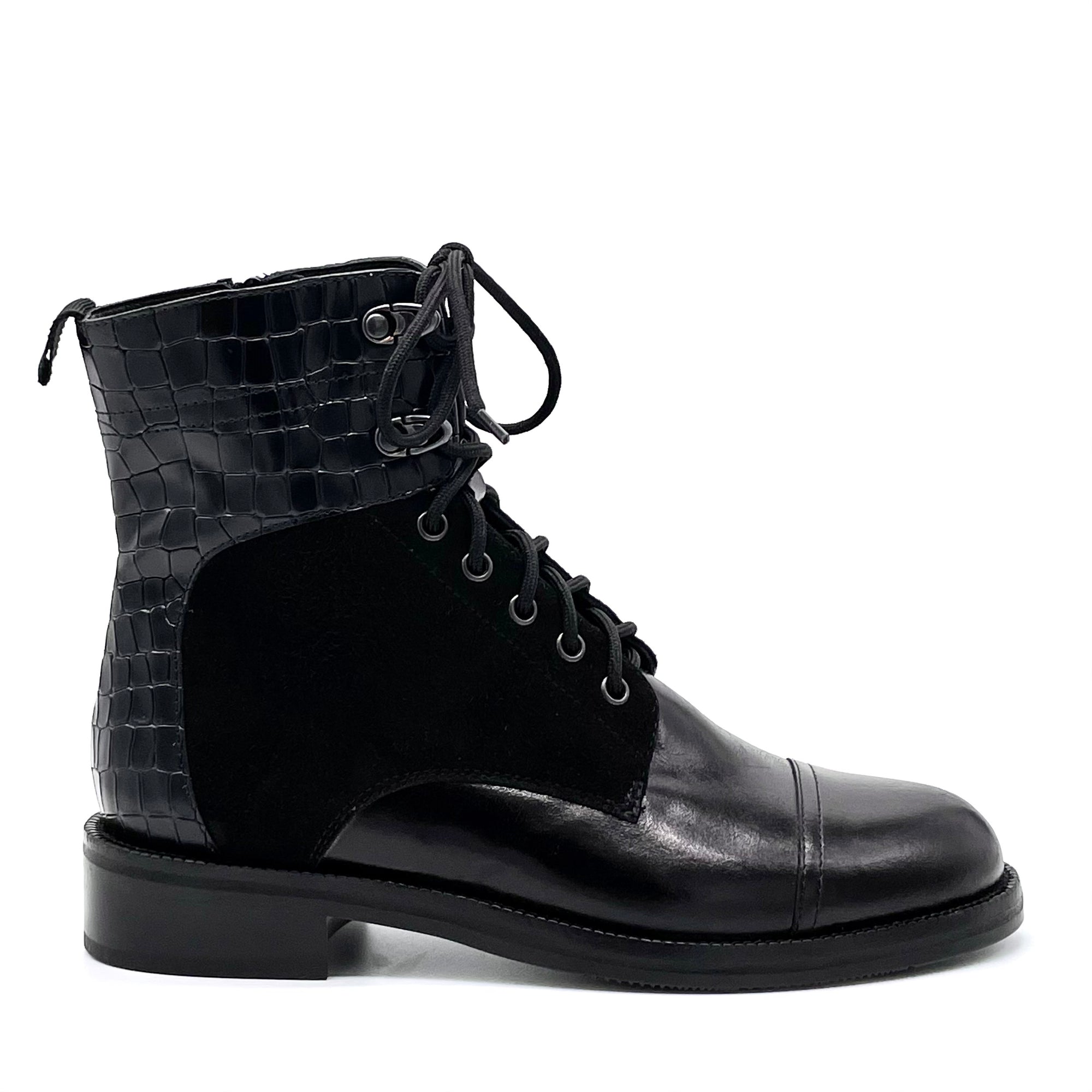 Black leather, suede and printed leather boot - Cod. 51529-3